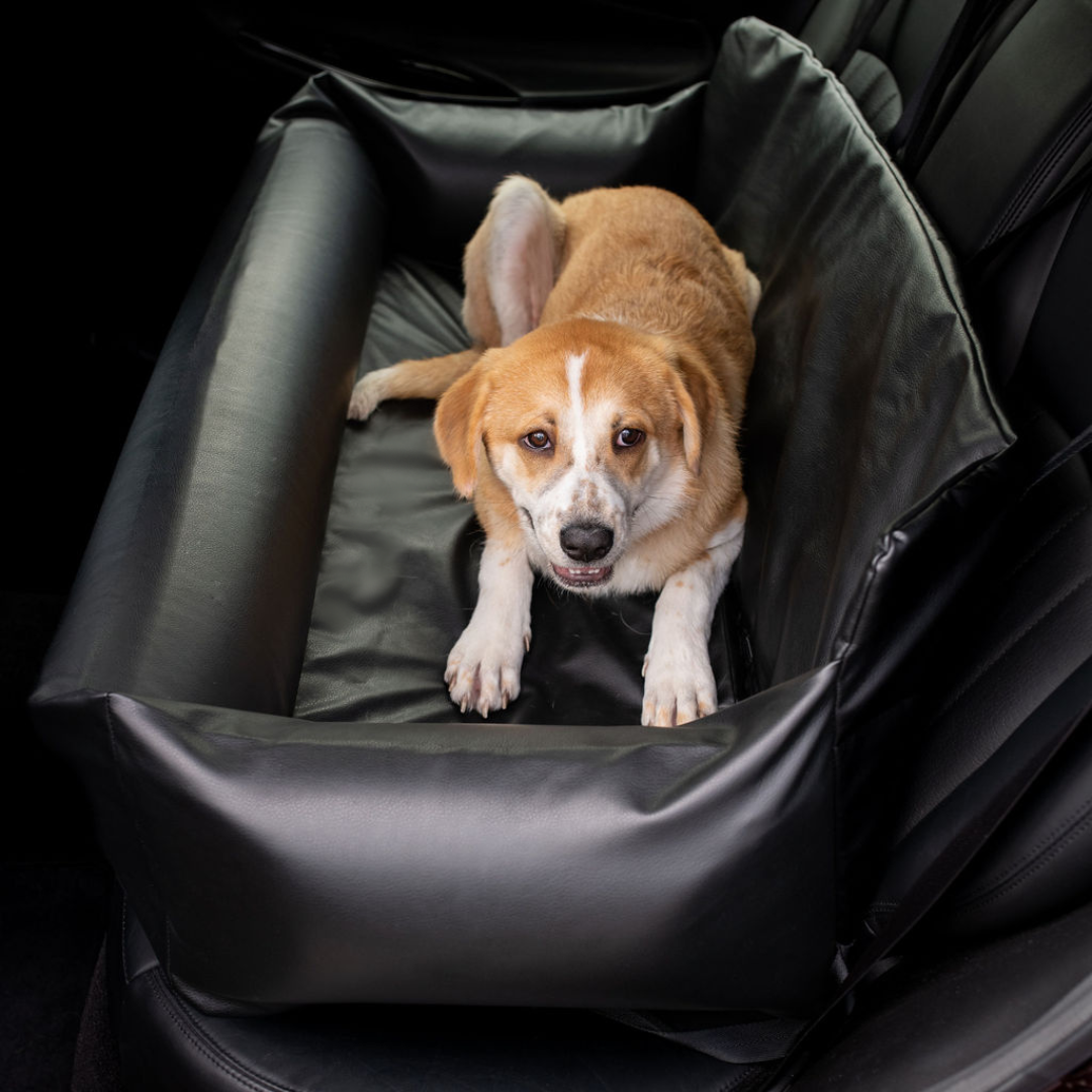 PupProtector Faux Cool-to-Touch Vegan Leather Memory Foam Dog Car Bed -  Black