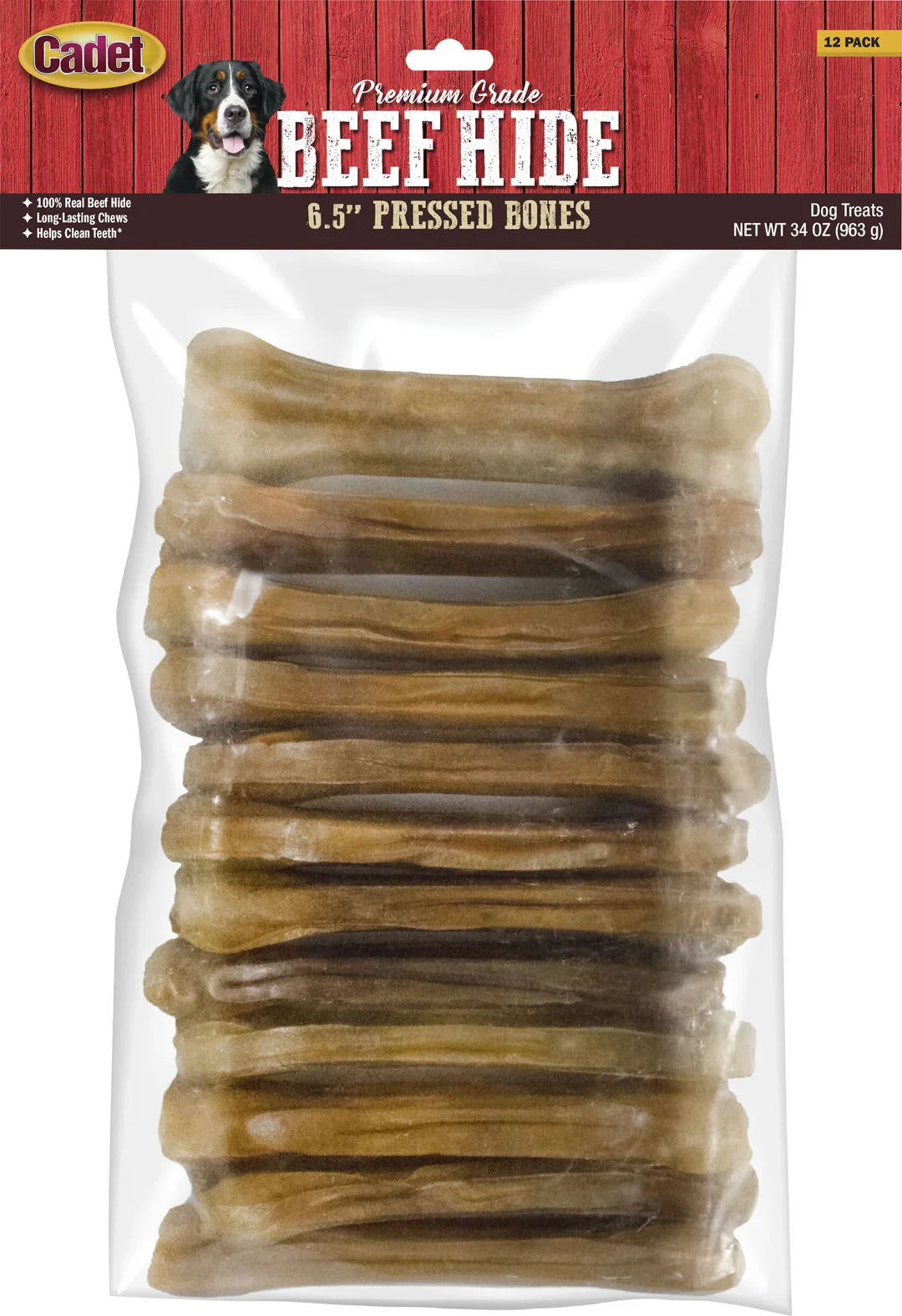 Cadet Pressed Rawhide Bones 6.5" Dog Chews 12 Pack Long Lasting Beef Hide