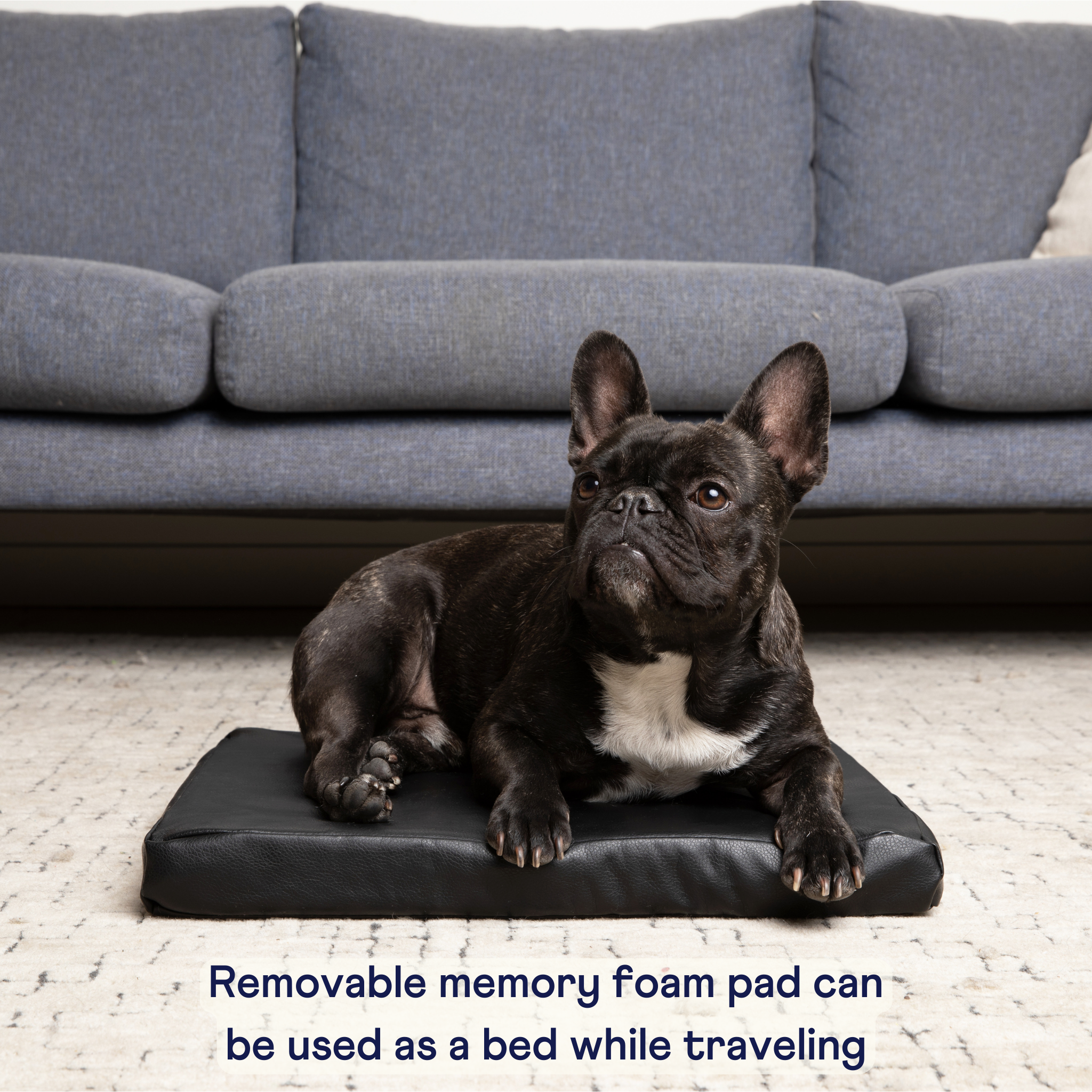 PupProtector™ Faux Cool-to-Touch Vegan Leather Memory Foam Dog Car Bed -  Black