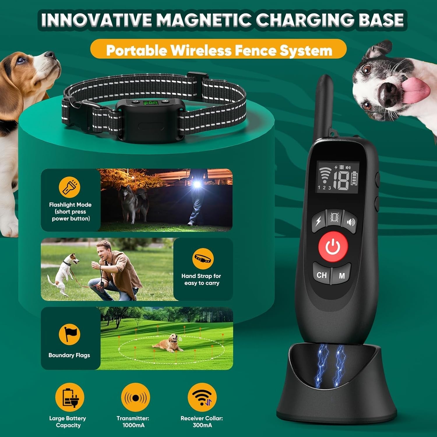 Wireless Dog Fence Collar Electric Training Remote Waterproof 1640ft Range