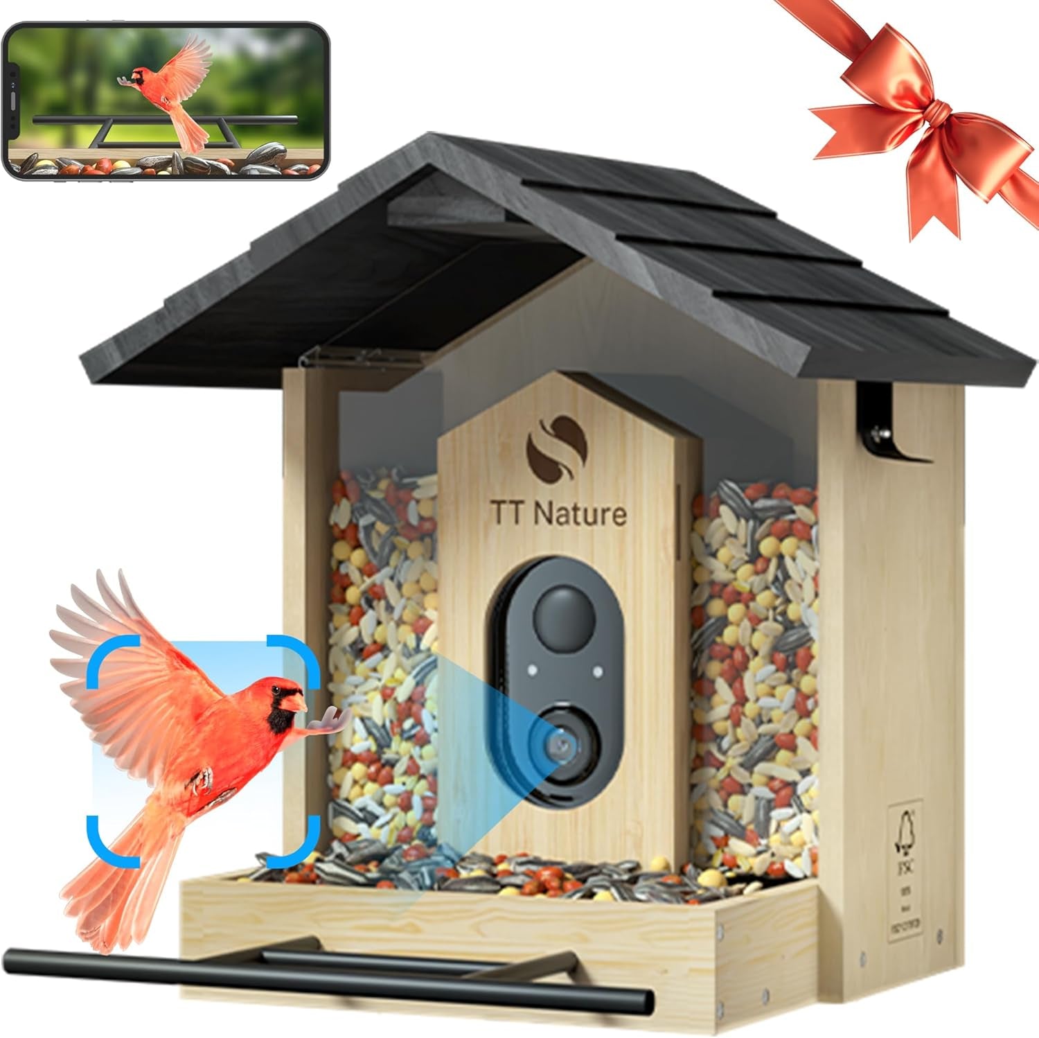 Bird Feeder Camera WiFi Smart AI Motion Detection 1080P 1.5L