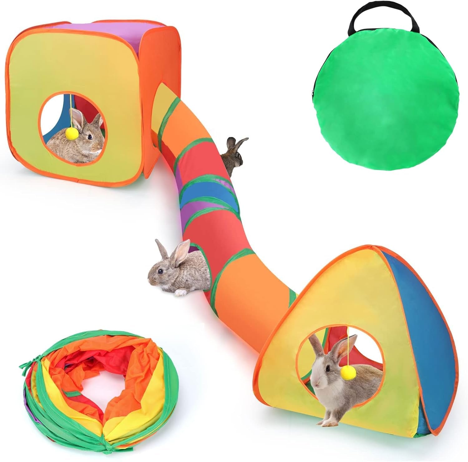 Rabbit Tunnel Toy Collapsible Play Tube Cube Set for Small Pets