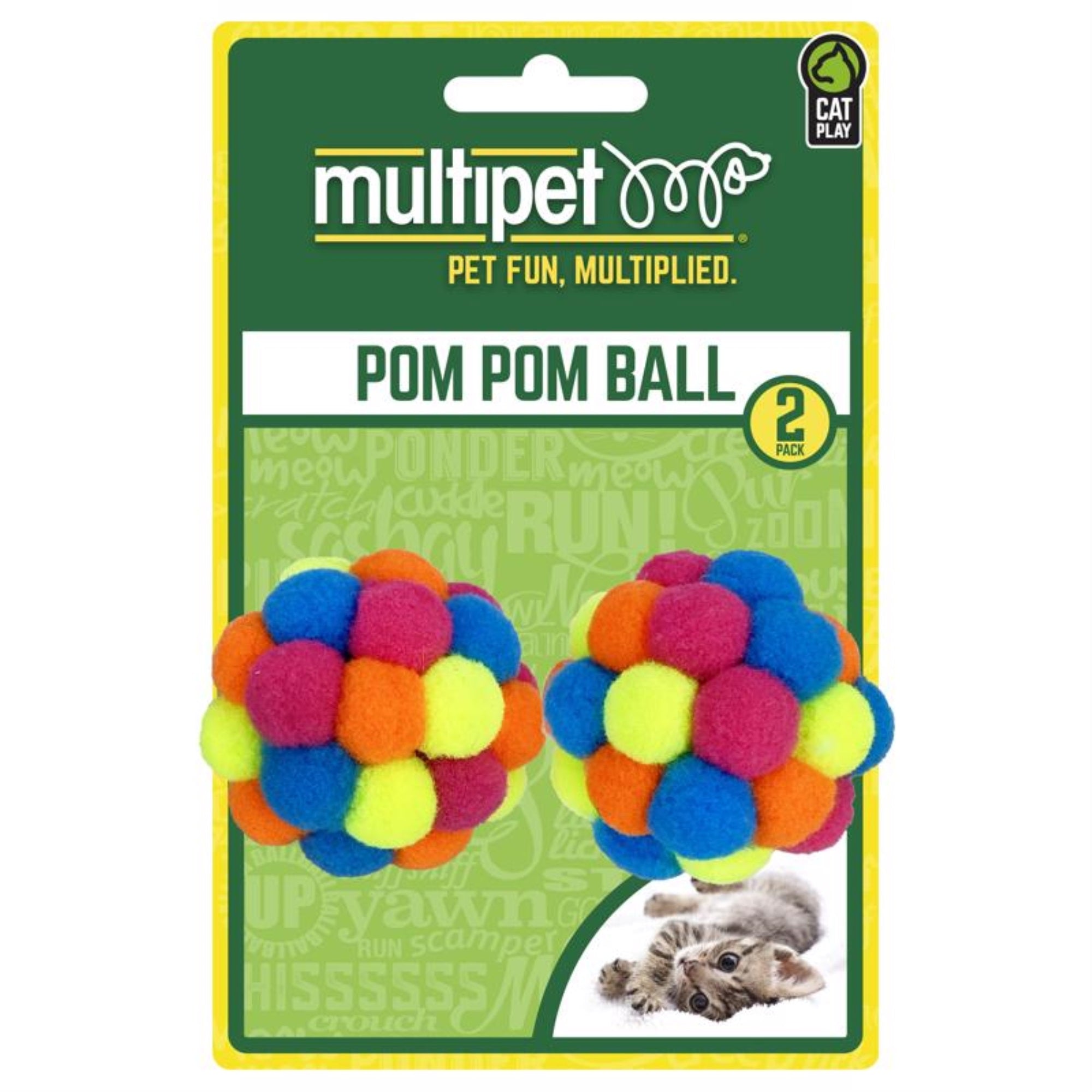Cat Toy Pom Pom Ball 2Pk (Pack Of 1)