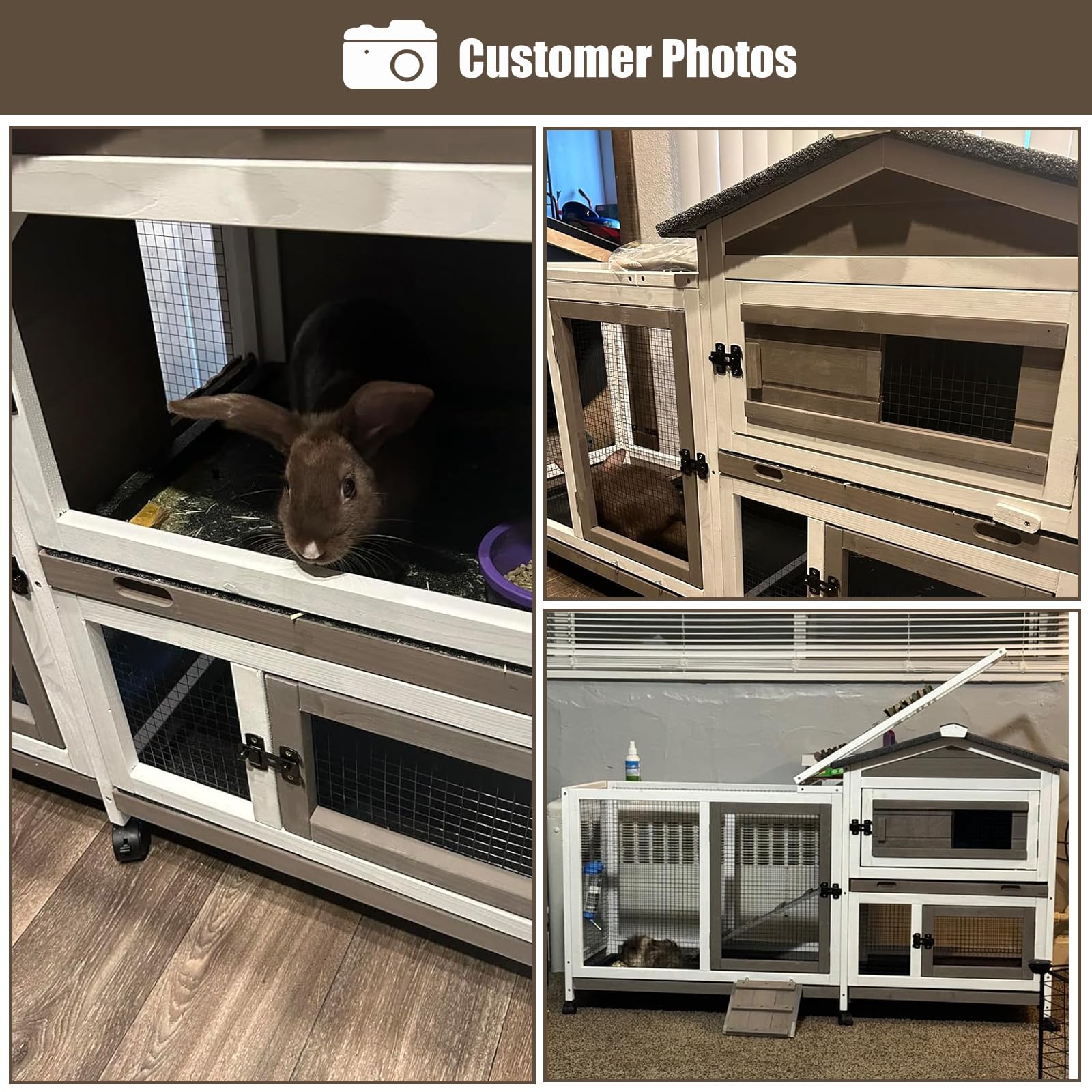 Gowoodhut Rabbit Hutch Indoor Outdoor 2 Story Bunny Cage With 3 No Leak Trays,55.31'' L Guinea Pig Cages Rabbit Cage With 6 Whee