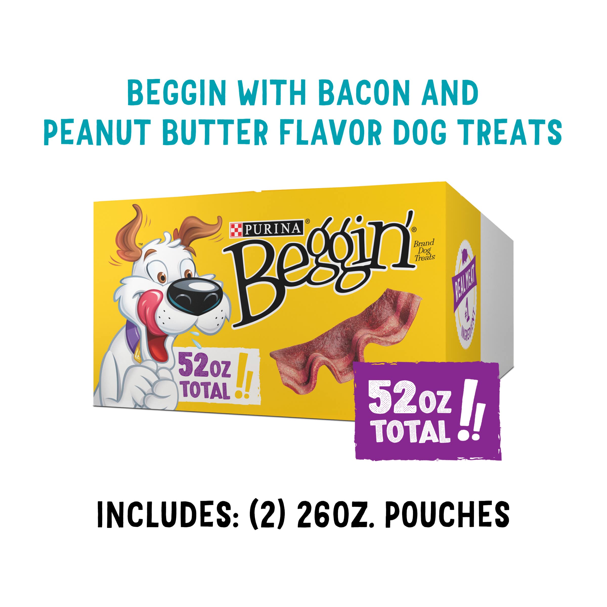 Purina Beggin Strips With Real Meat Dog Treats, With Bacon and Peanut Butter Flavor - (Pack of 2) 26 oz. Pouches