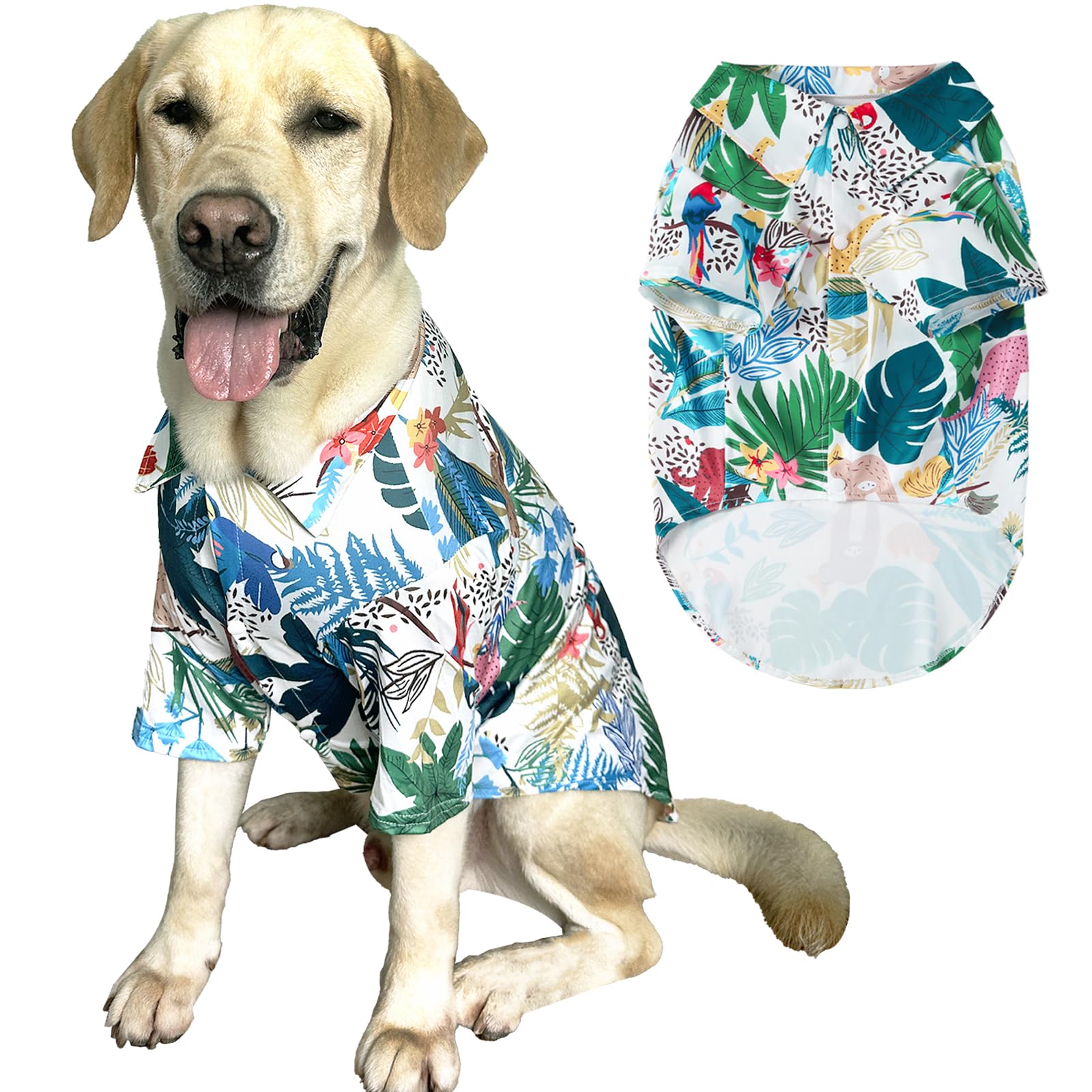 Pripre Hawaii Dog Shirt Green Leaf Printed T-Shirt Breathable Cool Shirt Summer Beach Style Dog Clothes Medium And Large Dog Boy