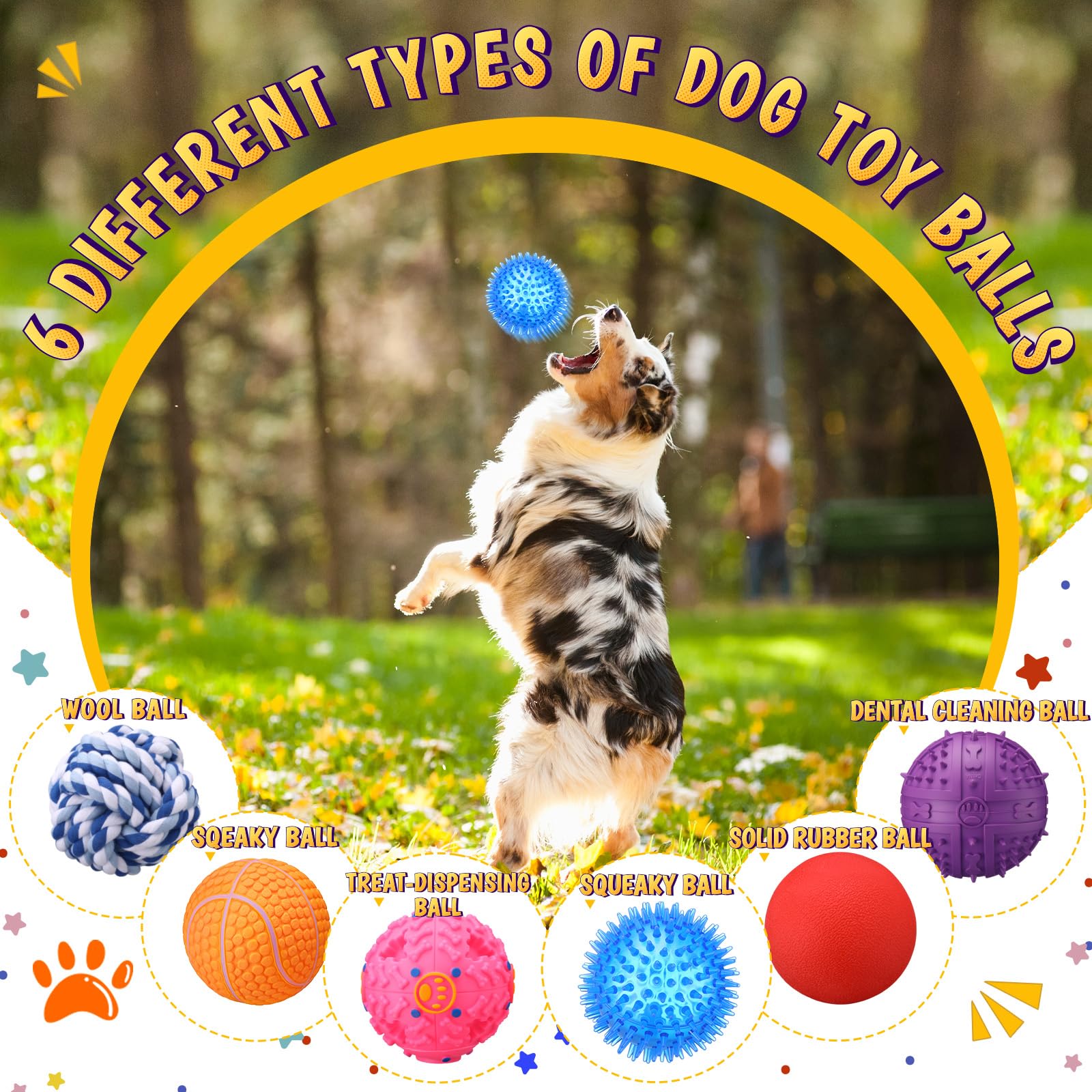 Soulchen 6 Pack 3.5 Dog Squeaky Balls Interactive Rubber Chew Toys Spiky Dental Fetch Balls Treat Puzzle Training Toys for Puppi