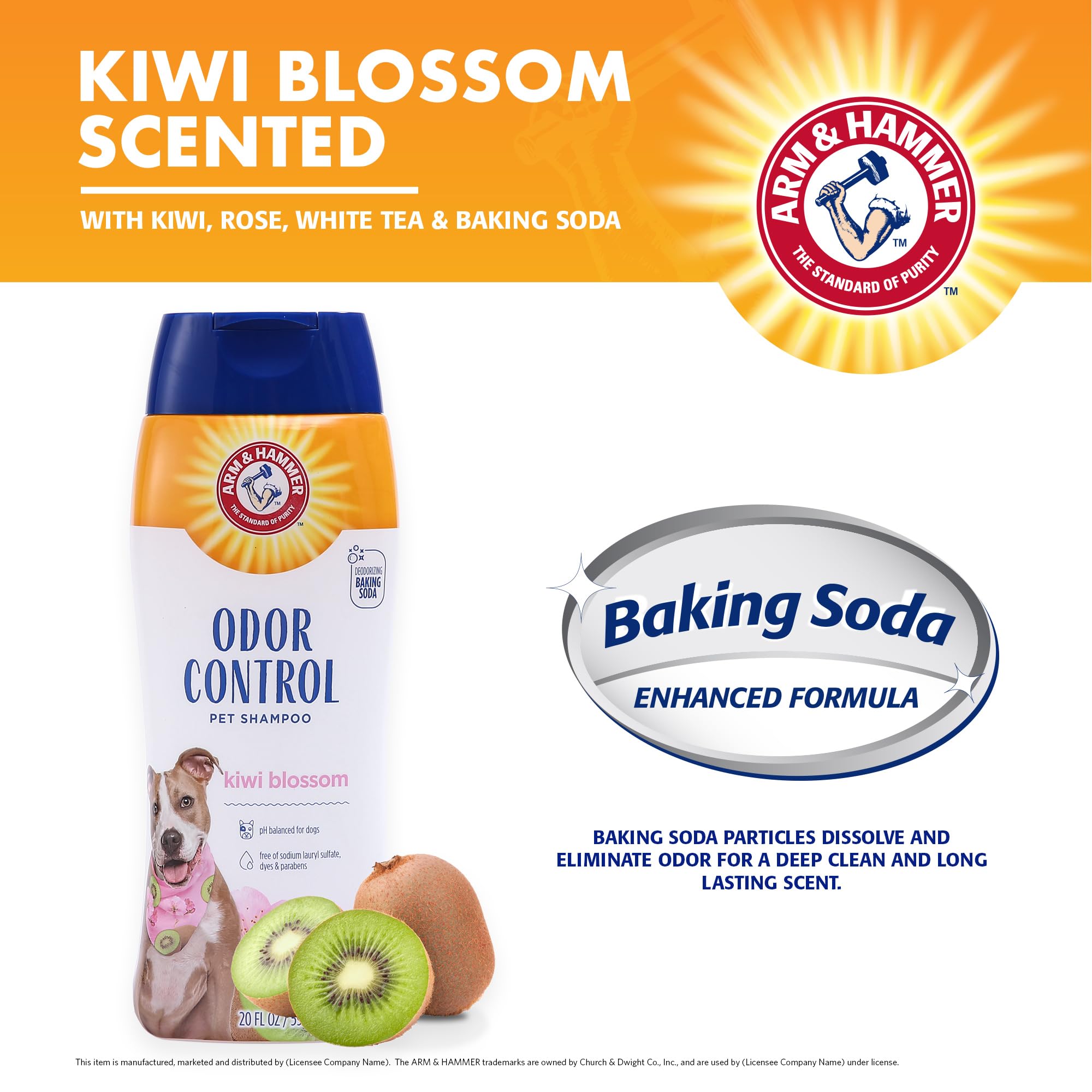 Arm & Hammer Super Deodorizing Shampoo For Dogs - Odor Eliminating Dog Shampoo For Smelly Dogs & Puppies With Arm & Hammer Baking Soda -- Kiwi Blossom Scent, 20 Fl Oz,White