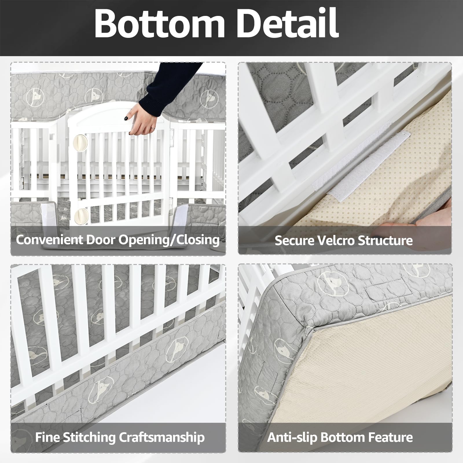 PJYuCien Dog Playpen Bottom Pad & Cover, 36" 4 Panels, Small, Grey, Polyester, Model 24BT-Grey