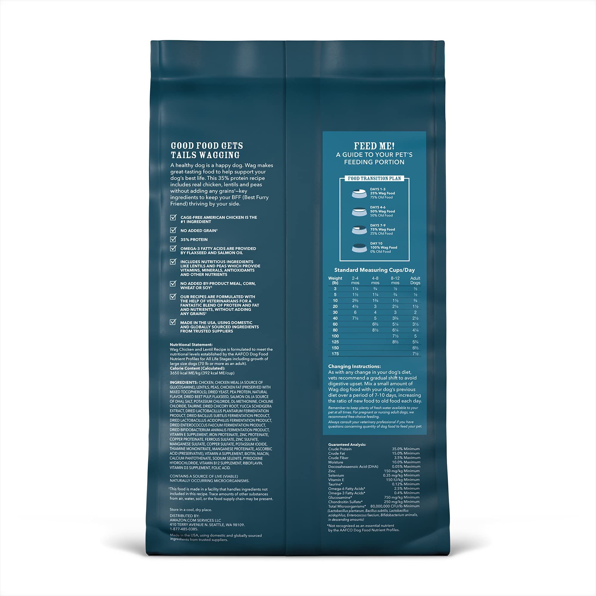 Amazon Brand - Wag Dry Dog Food Grain-Free Chicken & Lentil Recipe, High Protein (24 lb bag)
