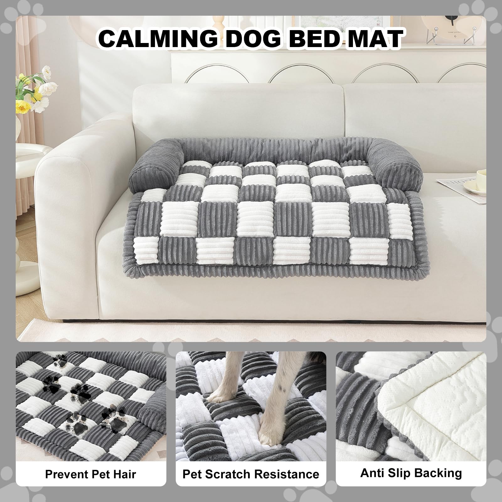 Small Dog Bed For Couch, Washable Pet Bed Mat, Checkerboard Cozy Plush Sofa Mat, Pet Couch Cover Furniture Protector For Sofa, F