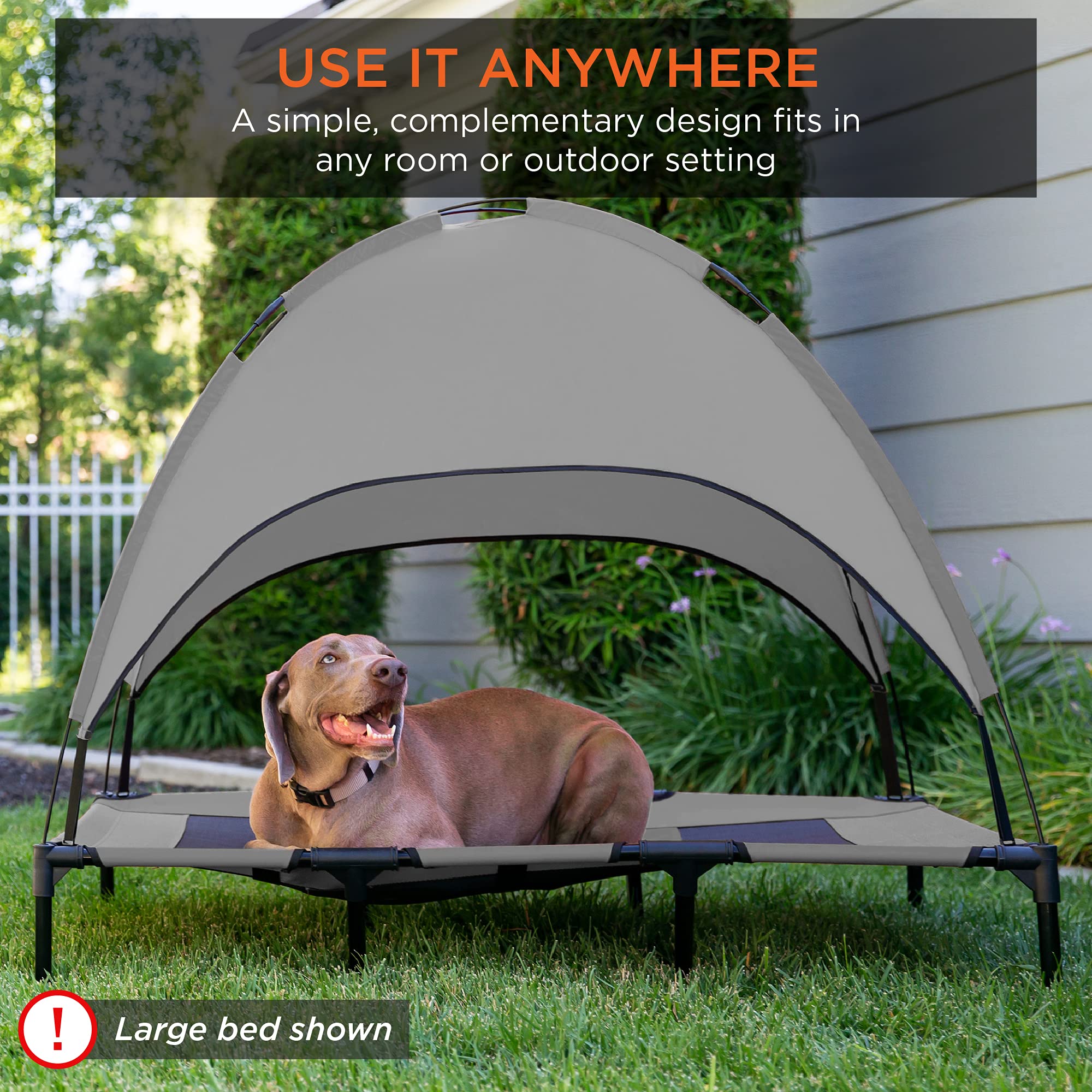 Best Choice Products 36In Elevated Cooling Dog Bed, Outdoor Raised Mesh Pet Cot W/Removable Canopy Shade Tent, Carrying Bag, Breathable Fabric - Gray