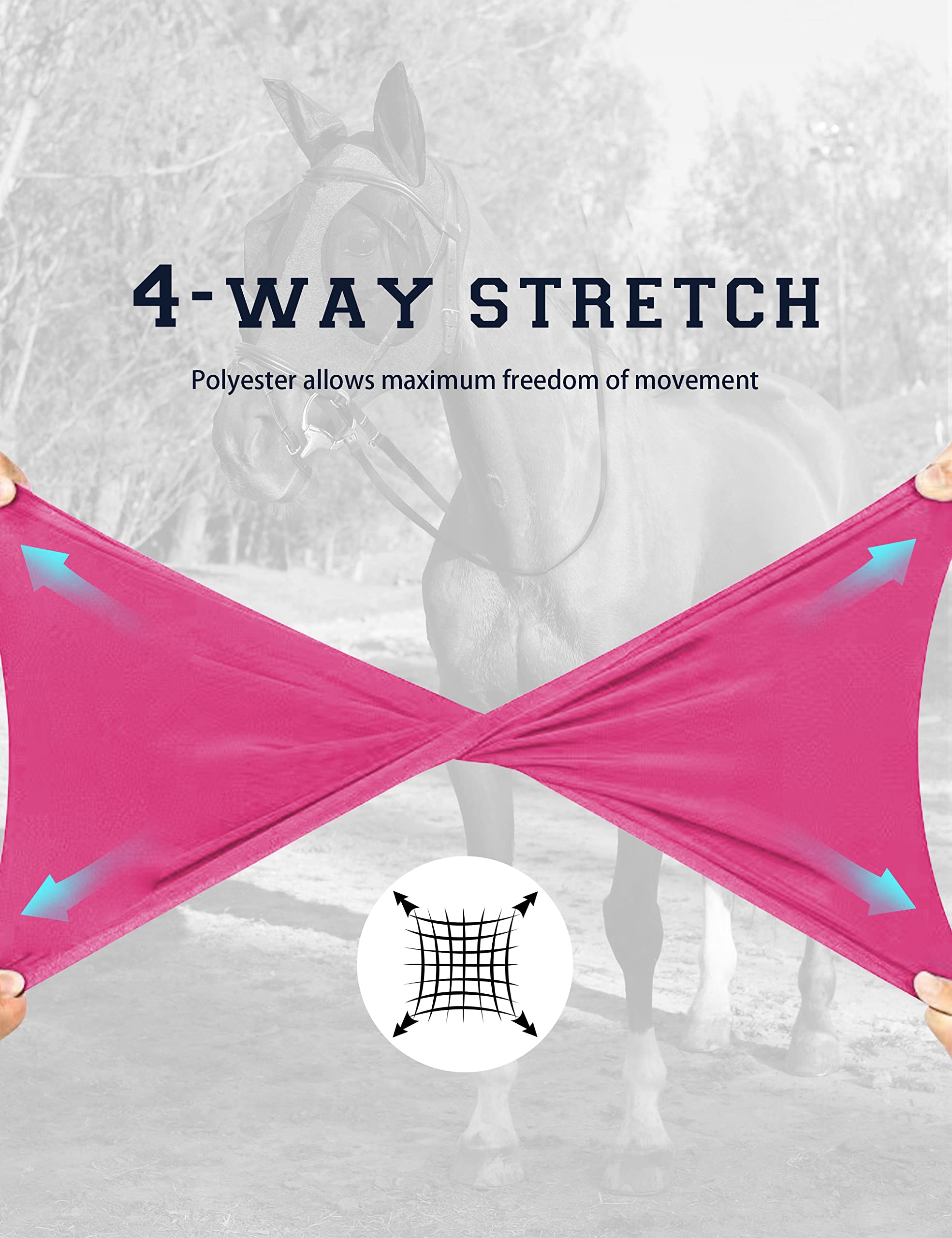 HackFond Horse Fly Mask with Ears, UV Protection Mask for Horses, Elasticity Mask with Big Mesh Eye Covers, Snug Fitting Comfort