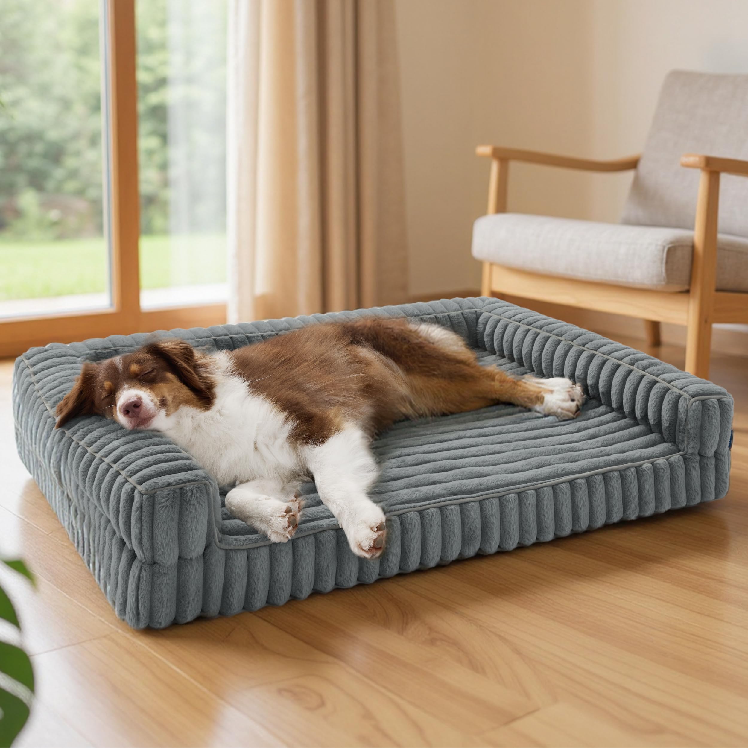 Bedsure Orthopedic Dog Beds Large Sized Dog, Waterproof Memory Foam Pet Bed with Sides, Non-Slip Bottom and Egg-Crate Foam Large