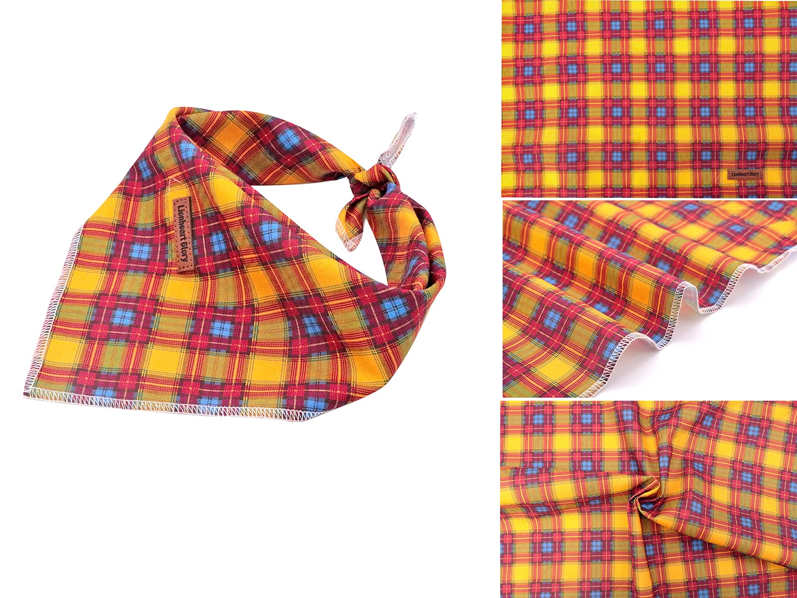 Lionheart Glory Dog Bandana 1 Pack Washable Soft Cotton Fall Plaid Bibs Scarf, Adjustable Kerchief Square Dog Bandanas For Small