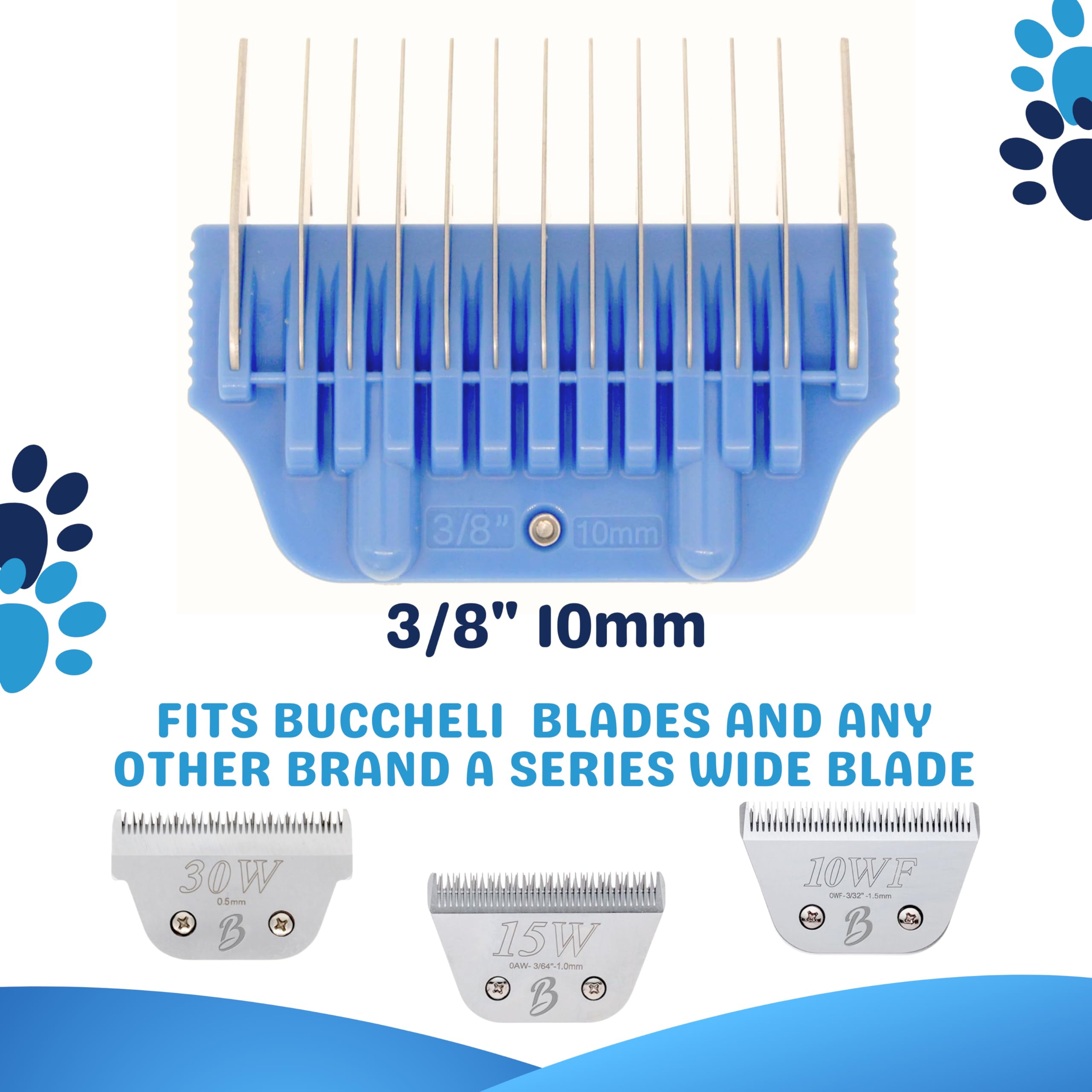 Bucchelli 10Mm 3/8'' Cut Wide Clipper Guard Attachment For A5 Type Blade | Stainless Steel Blade For Professional Groomers And S