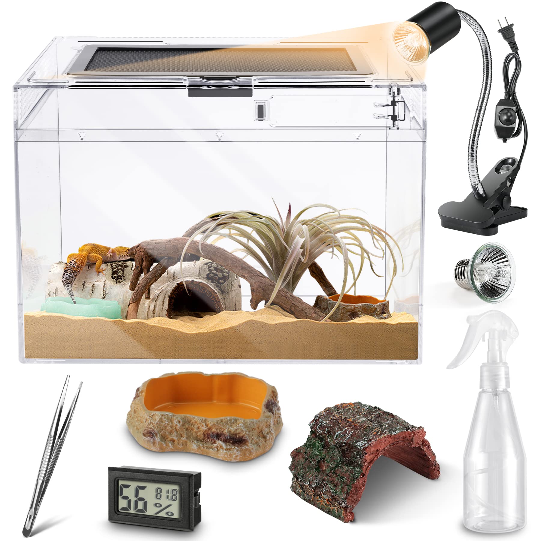 Reptile PC Terrarium,Anti Breakage 12x7x9 inch Insect Amphibians Tank Spider Starter Kits,Top Sliding Door Screen Ventilation Mi