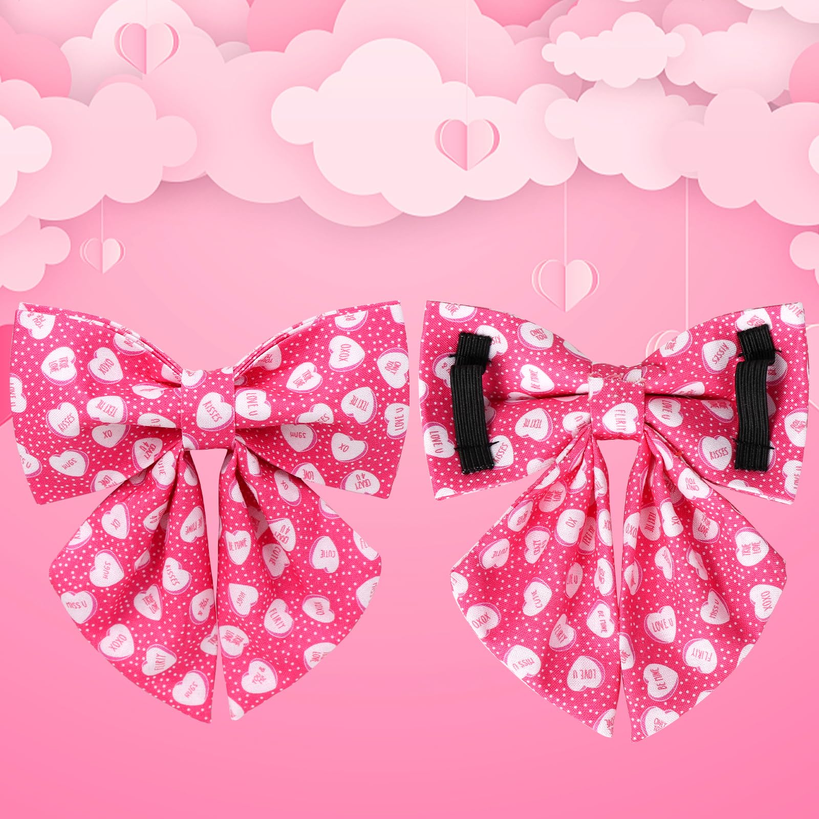 Up Urara Pup Valentines Dog Collar With Bow Tie, Pink Heart Bowtie Collar With Metal Buckle, Valentines Gift Pet Collar For Pupp