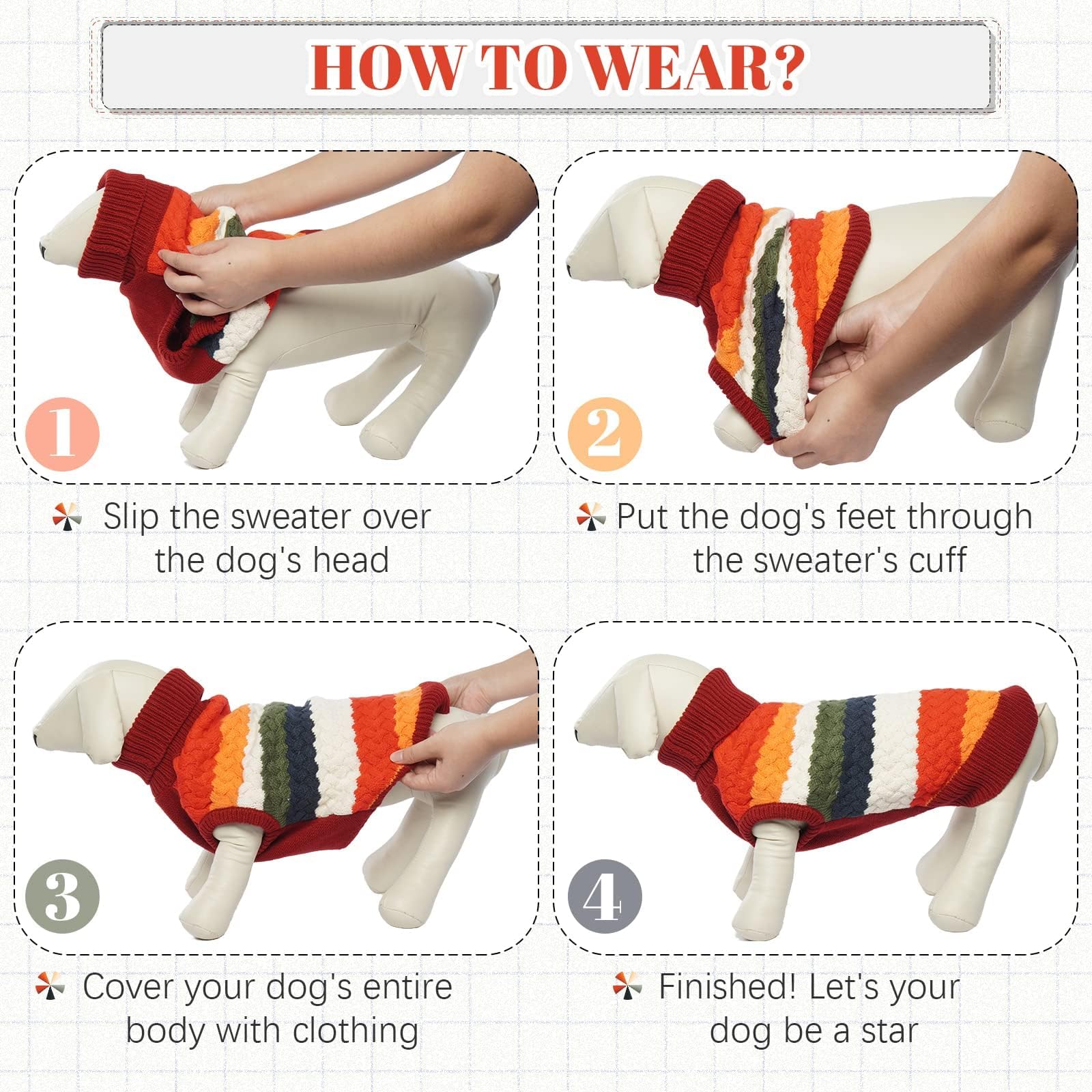 Kuoser Dog Sweater, Pet Cable Knitted Pullover Puppy Warm Clothes, Doggy Turtleneck Classic Knitwear Soft Thickening Doggie Outf