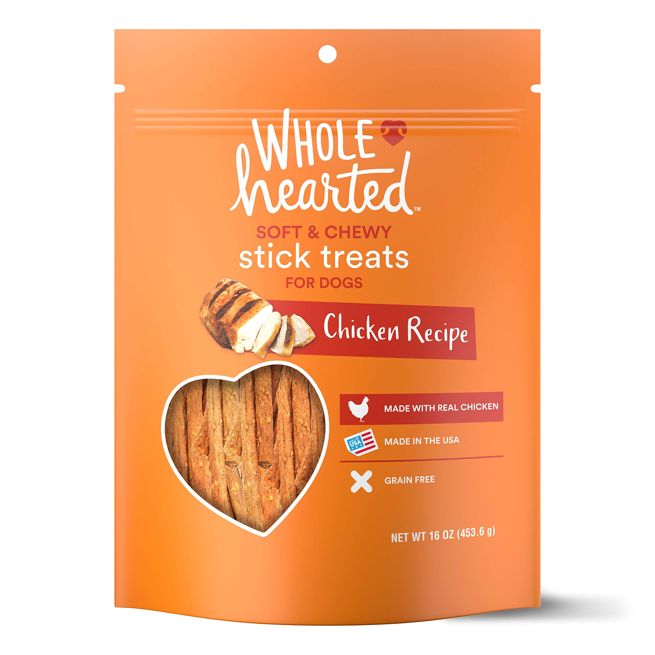 WholeHearted Grain Free Soft and Chewy Chicken Recipe Dog Stick Treats 16 oz
