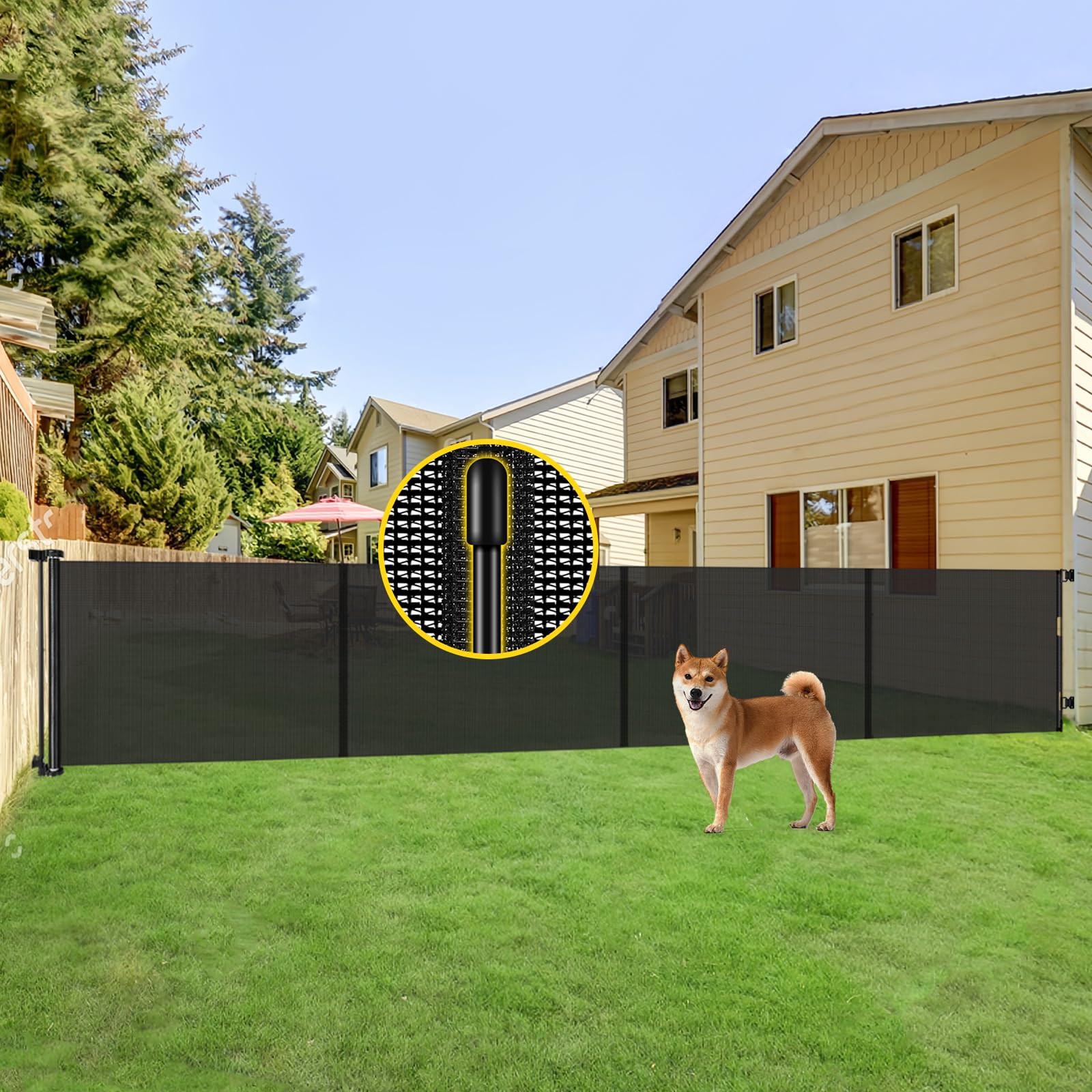 Reinforced 42    Tall x 200    Extra Wide Retractable Baby Gates, Extra Long Pet Gate with Support Rods, Outdoor Dog Gate for Wi