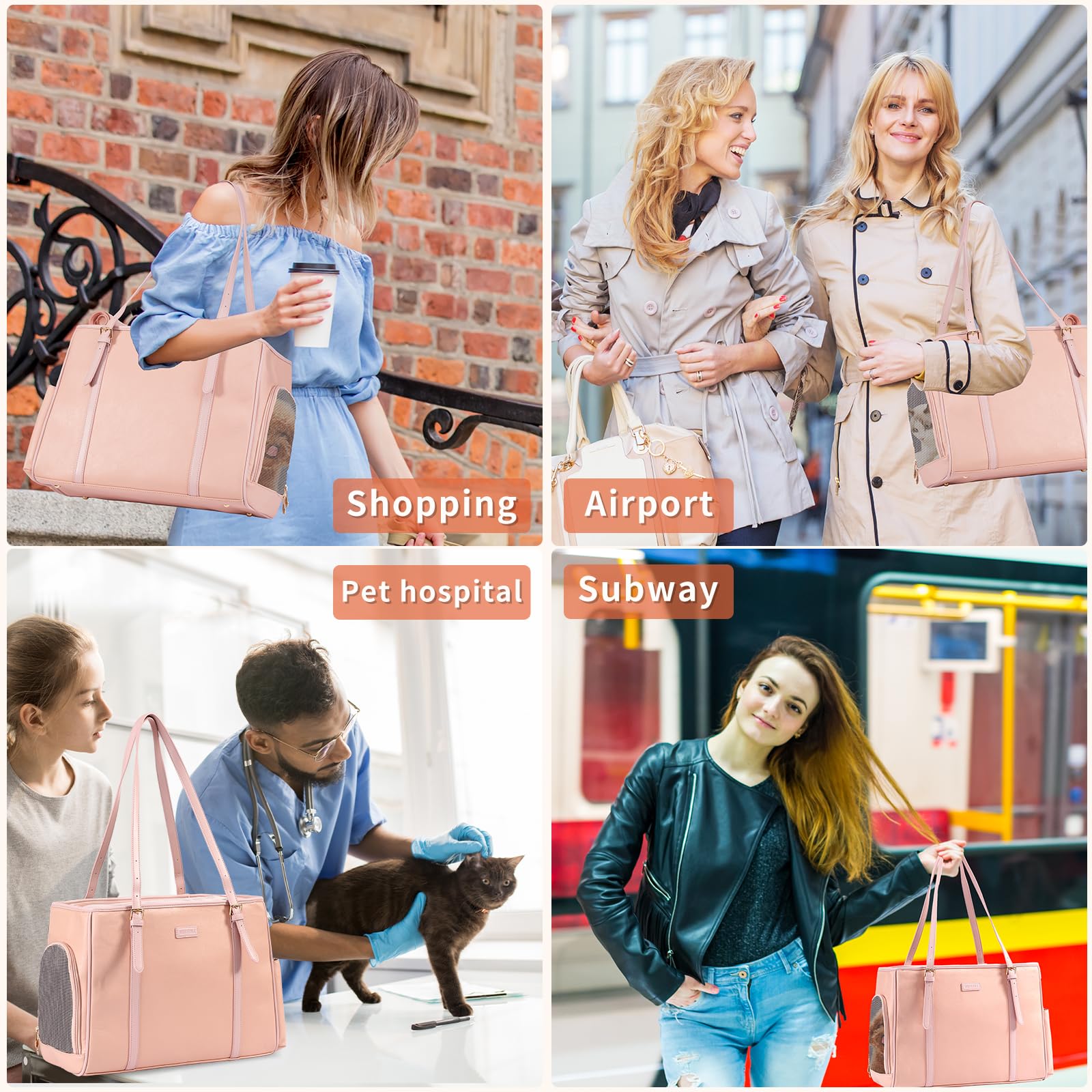 Lasaviin Fashion Dog Purse Pet Carrier Leather Bag for Small Dogs Cats Puppy, Portable Tote Bag Airline Approved Soft-Sided Carr