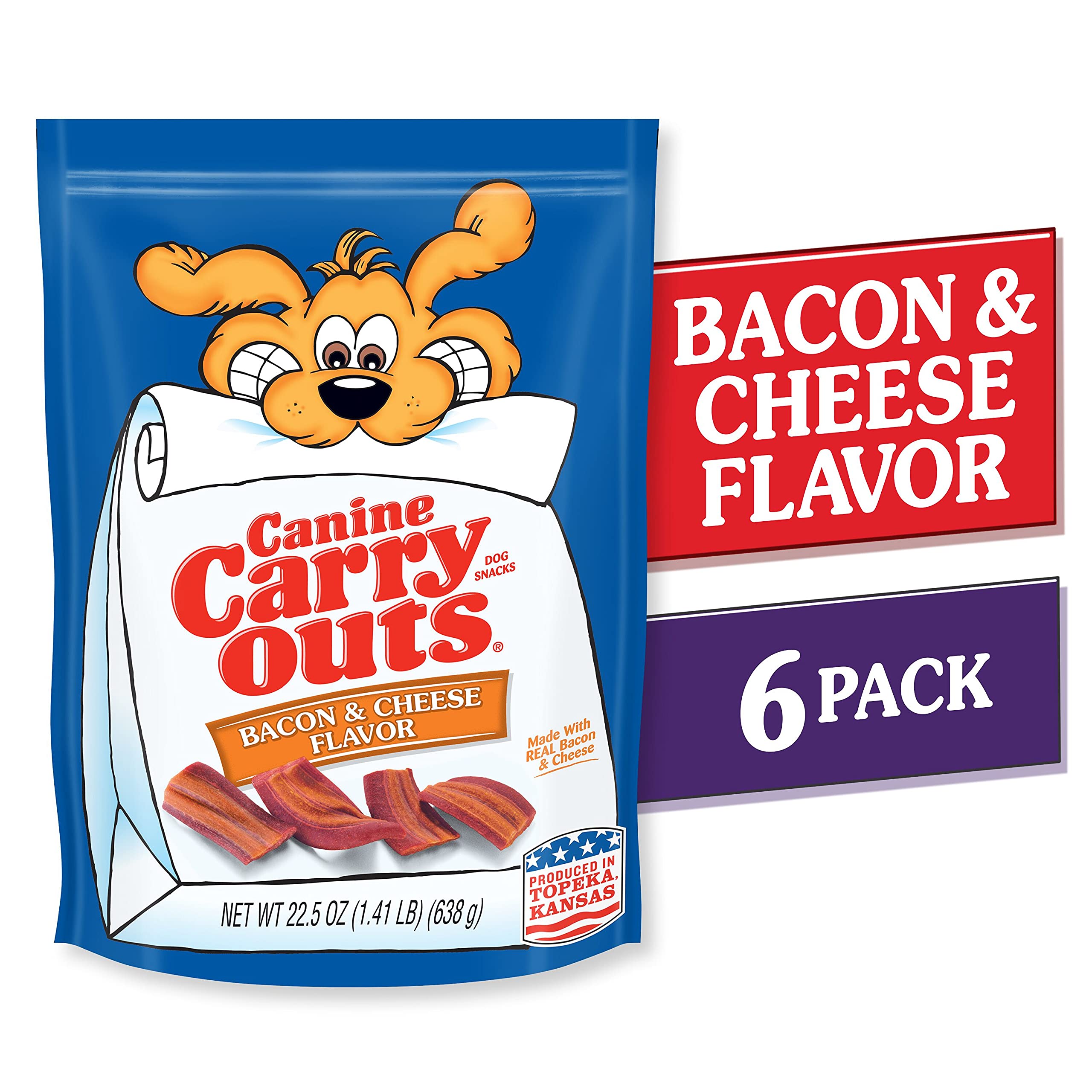 Canine Carry Outs Dog Treats, Bacon & Cheese Flavor, 22.5 Ounce (Pack of 6), Made with Real Bacon and Cheese