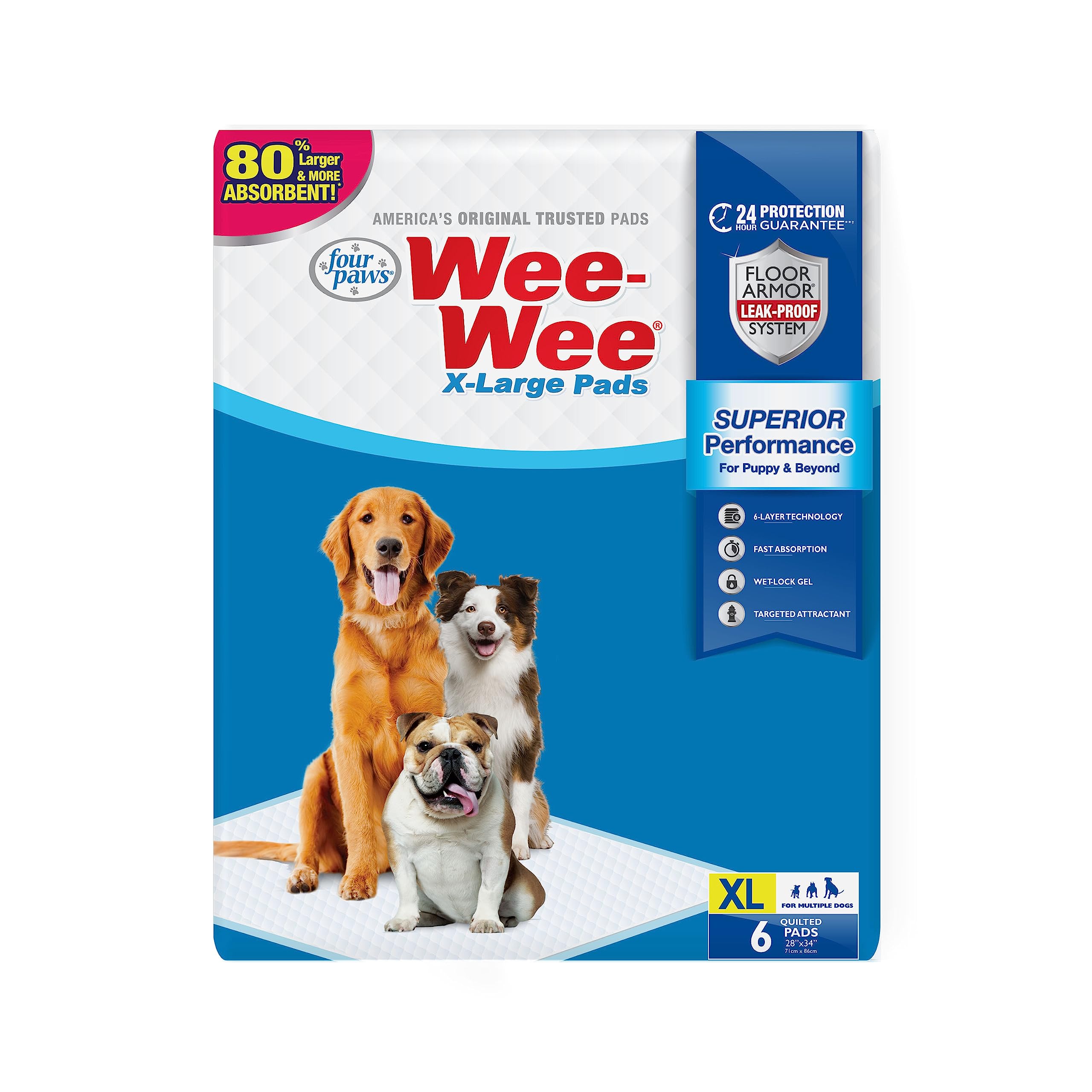 Four Paws Wee-Wee Superior Performance X-Large Dog Pee Pads - Dog & Puppy Pads For Potty Training - Dog Housebreaking & Puppy Su