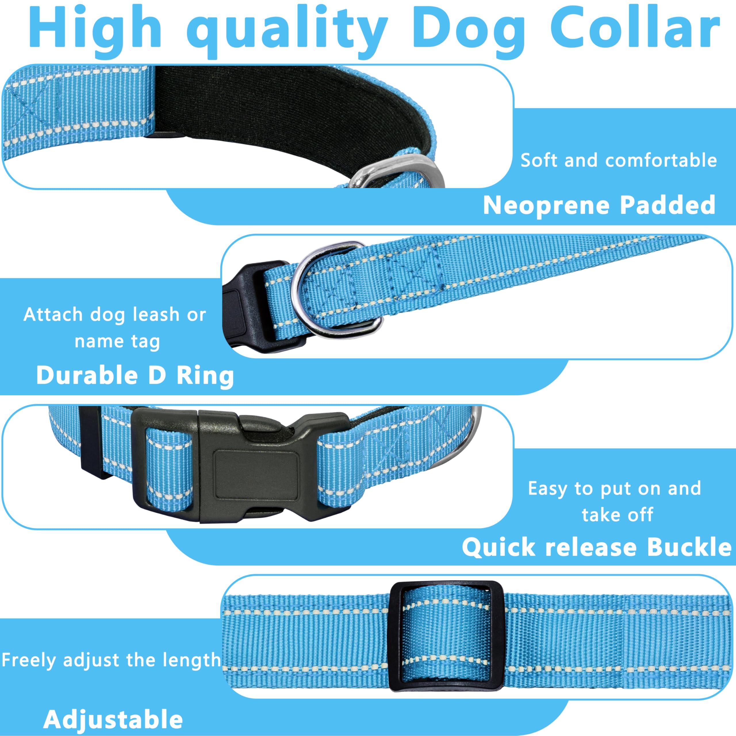 Seyezo Refective Dog Collar, Soft Neoprene Padded Pet Collar For Small, Medium, Large Dogs, Adjustable Puppy Collar With Quick R