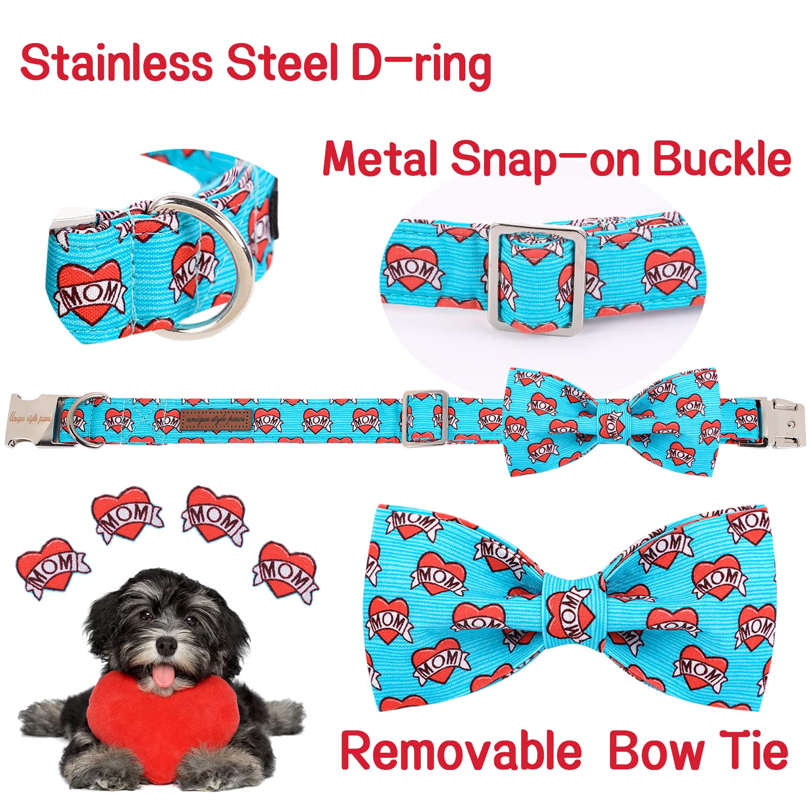 Unique Style Paws Valentine'S Dog Collar With Bow Tie Blue Heart Puppy Collar For Small Medium Large Boys Girls-L