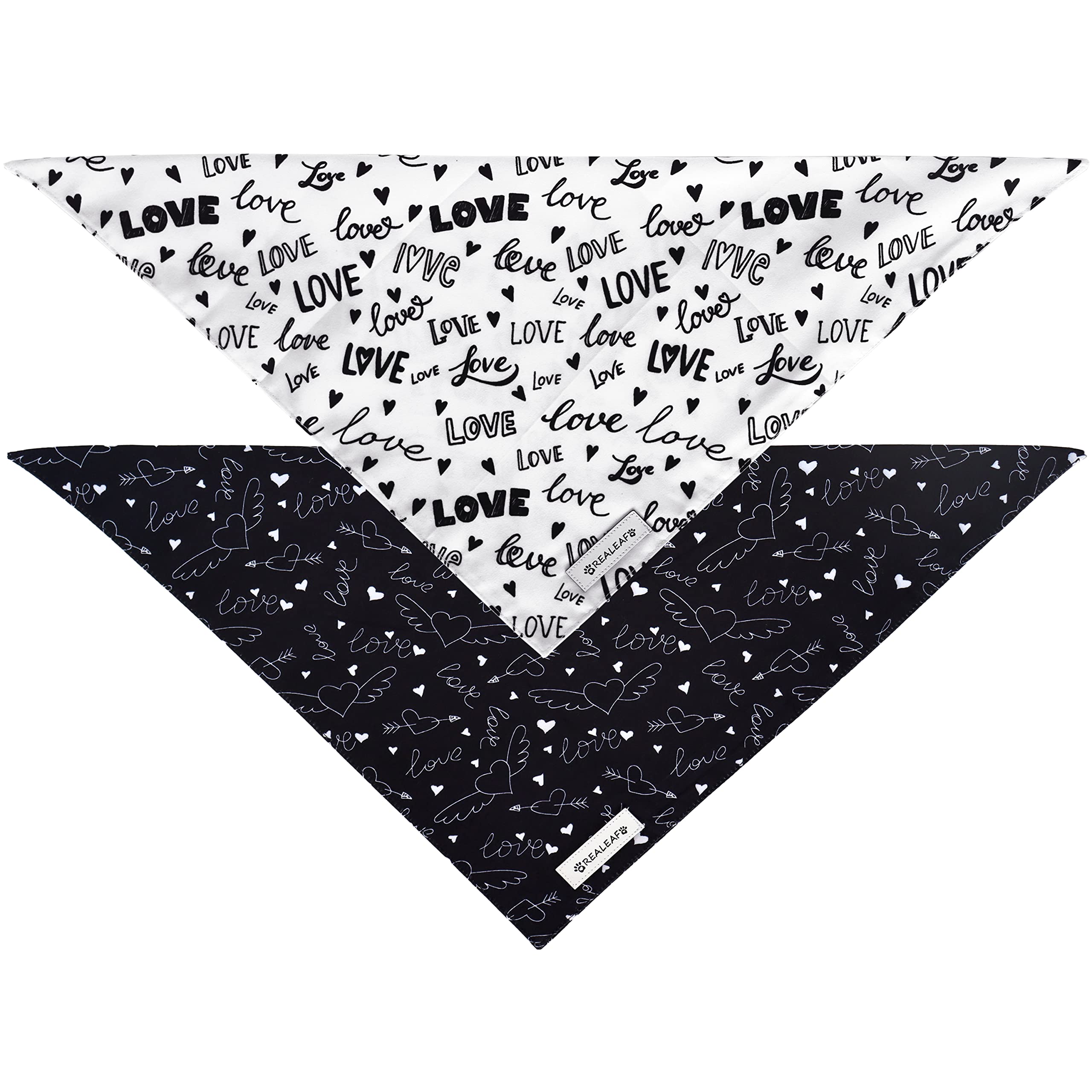 Realeaf Wedding Dog Bandanas 2 Pack, Reversible Love Pet Scarf For Boy And Girl, Premium Durable Fabric, Black And White Bandana