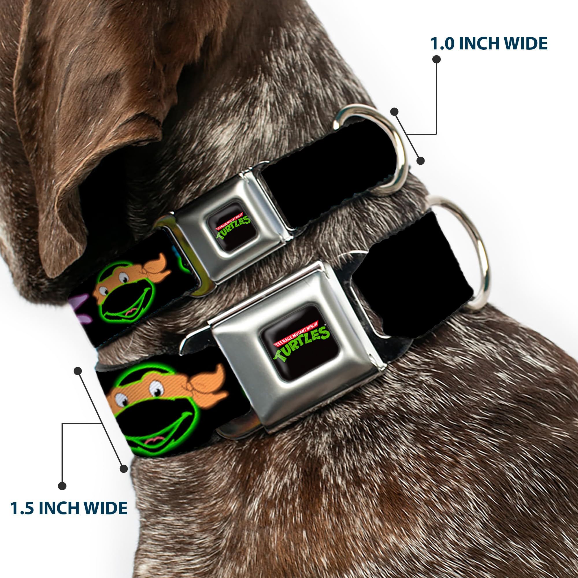 Buckle-Down Seatbelt Buckle Dog Collar - Classic Tmnt Electric Expressions Black/Multi Neon - 1' Wide - Fits 9-15' Neck - Smal
