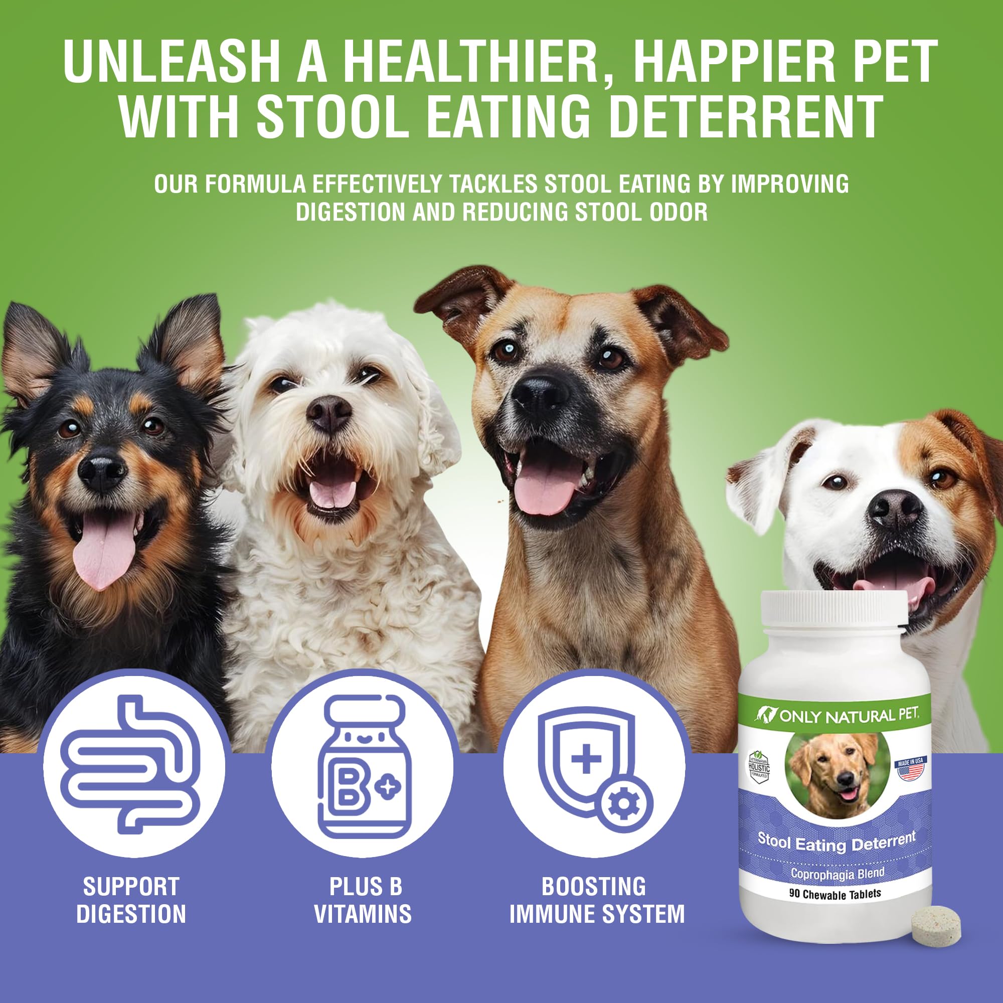 ONLY NATURAL PET Stool Eating Deterrent - Stop Stool Eating Coprophagia - Prevent Poop Eating in Dogs & Puppies | w/Digestive En