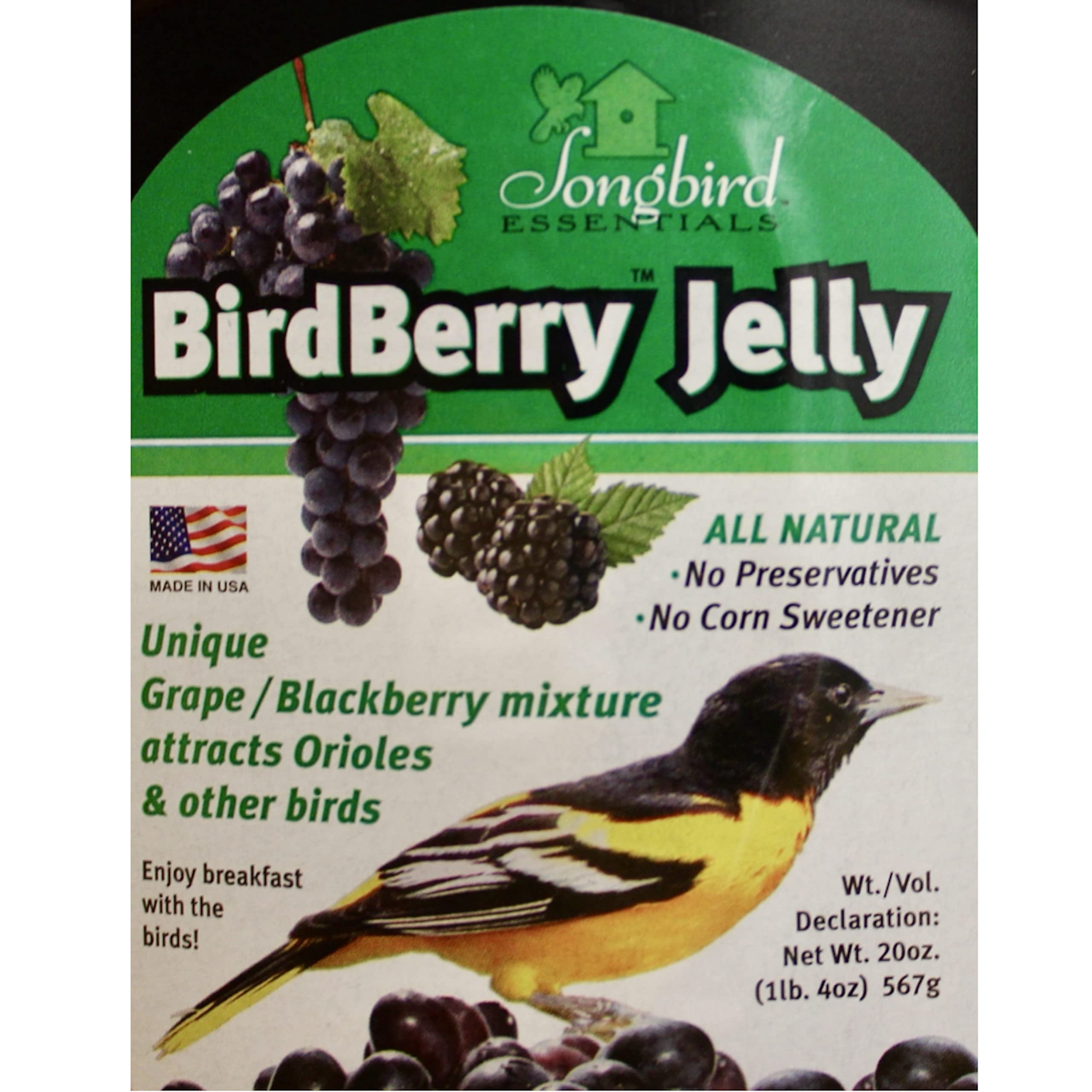 Songbird Essentials 20 Ounce BirdBerry Jelly Squeeze Bottle Bird Feeder Jelly, Grape and Blackberry Jelly Made Just for Birds [P