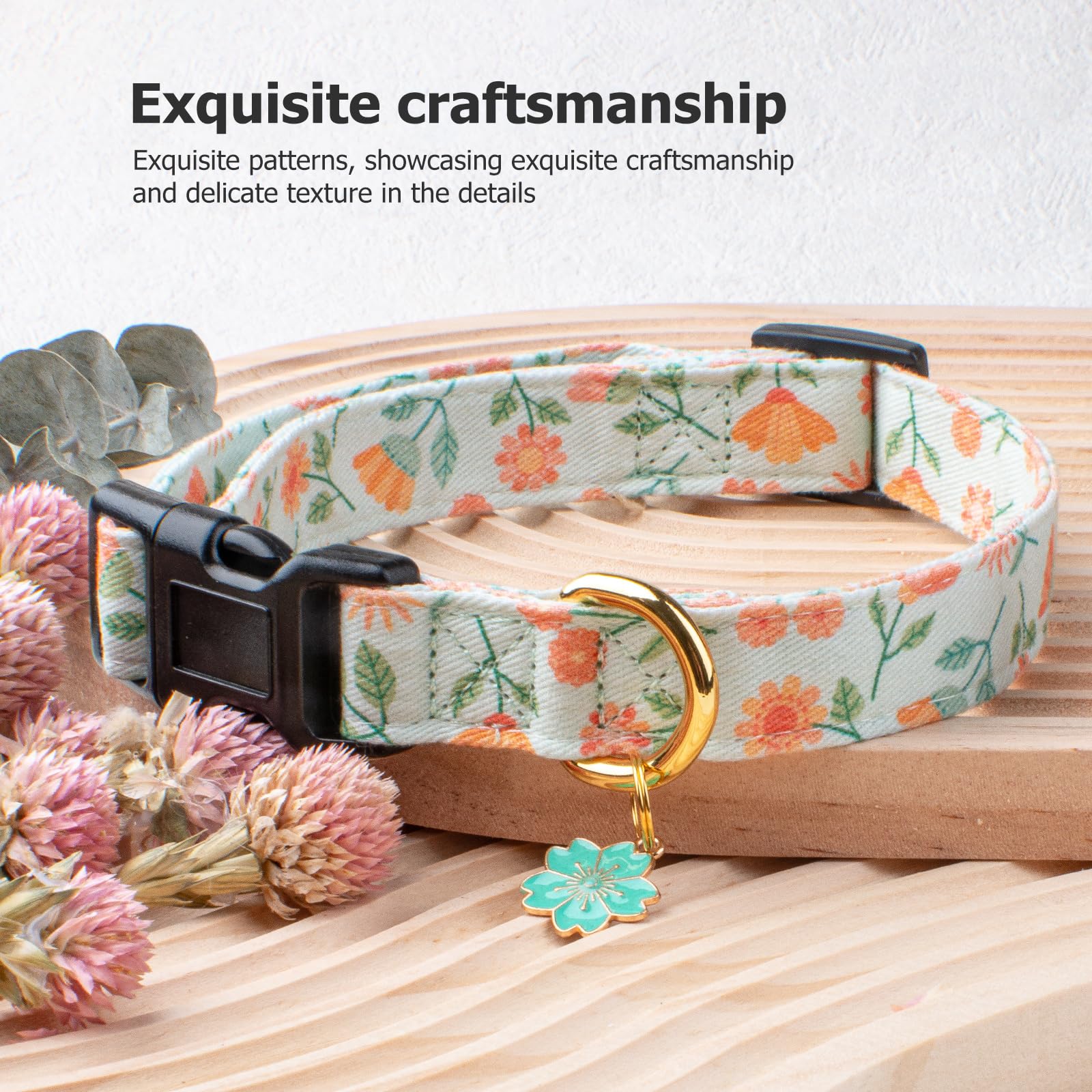 Cotton Handmade Dog Collar Cute And Distinctive Patterns Green Sunflower With Pendant For Girl Boy Dogs Collars M