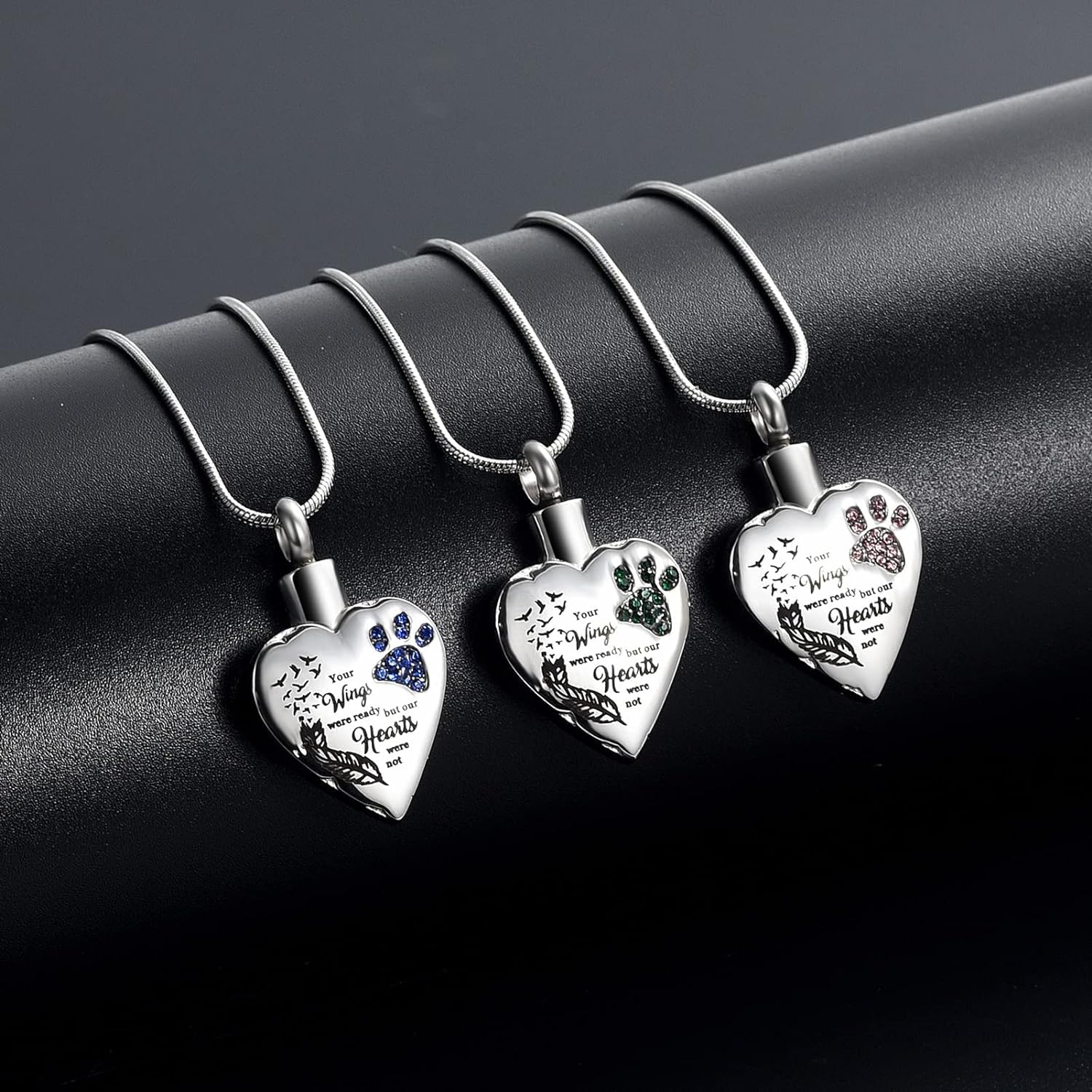 Memorial Jewelry Your Wings Were Ready, But My Heart Was Not Stainless Steel Carved Locket Cremation Urn Necklace For Pet Dog Cats (Your Wings-Blue)