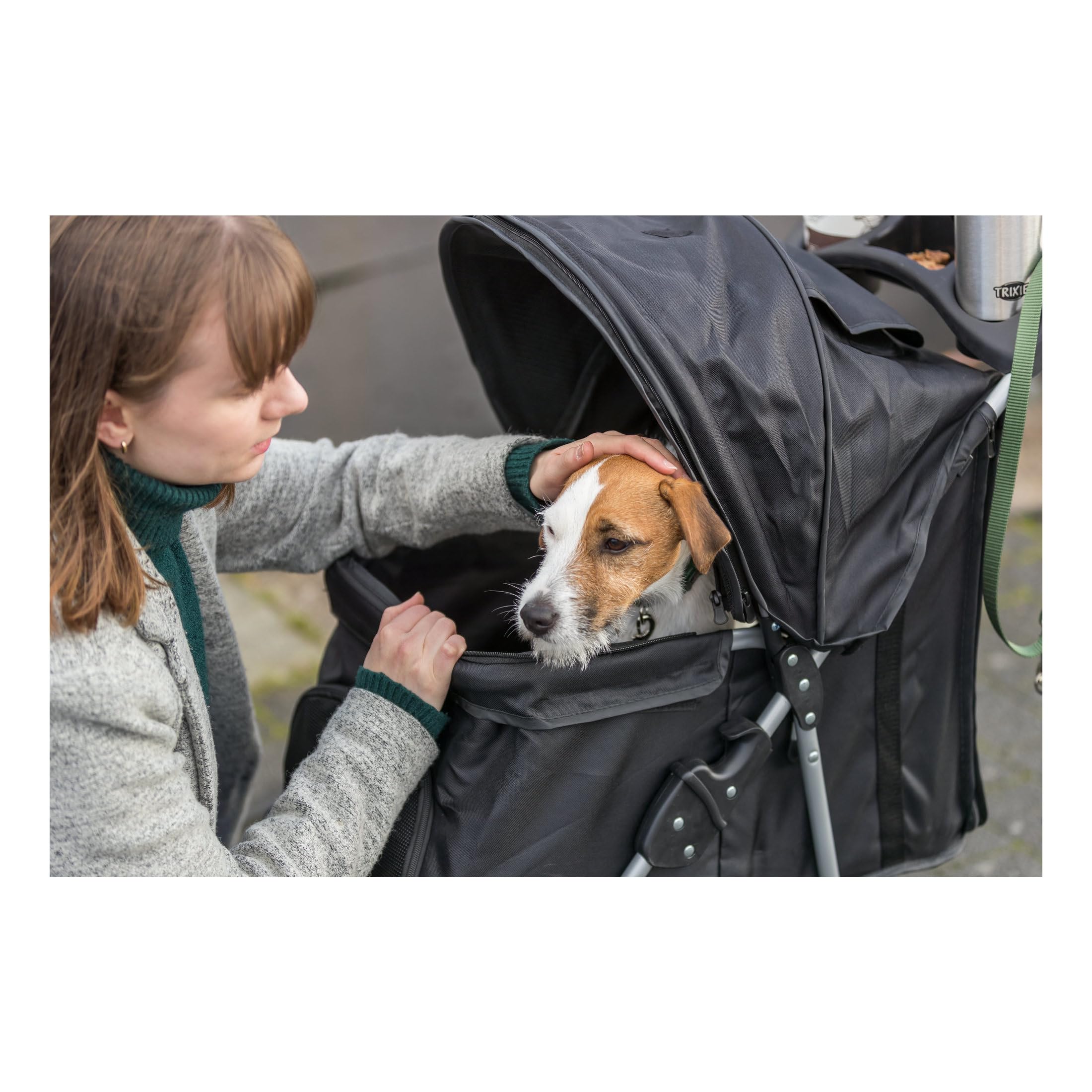 Trixie Foldable Pet Stroller For Cats And Dogs, Pet Carrier Strolling Cart With Weather Cover, Storage Basket, Cup Holder, Black