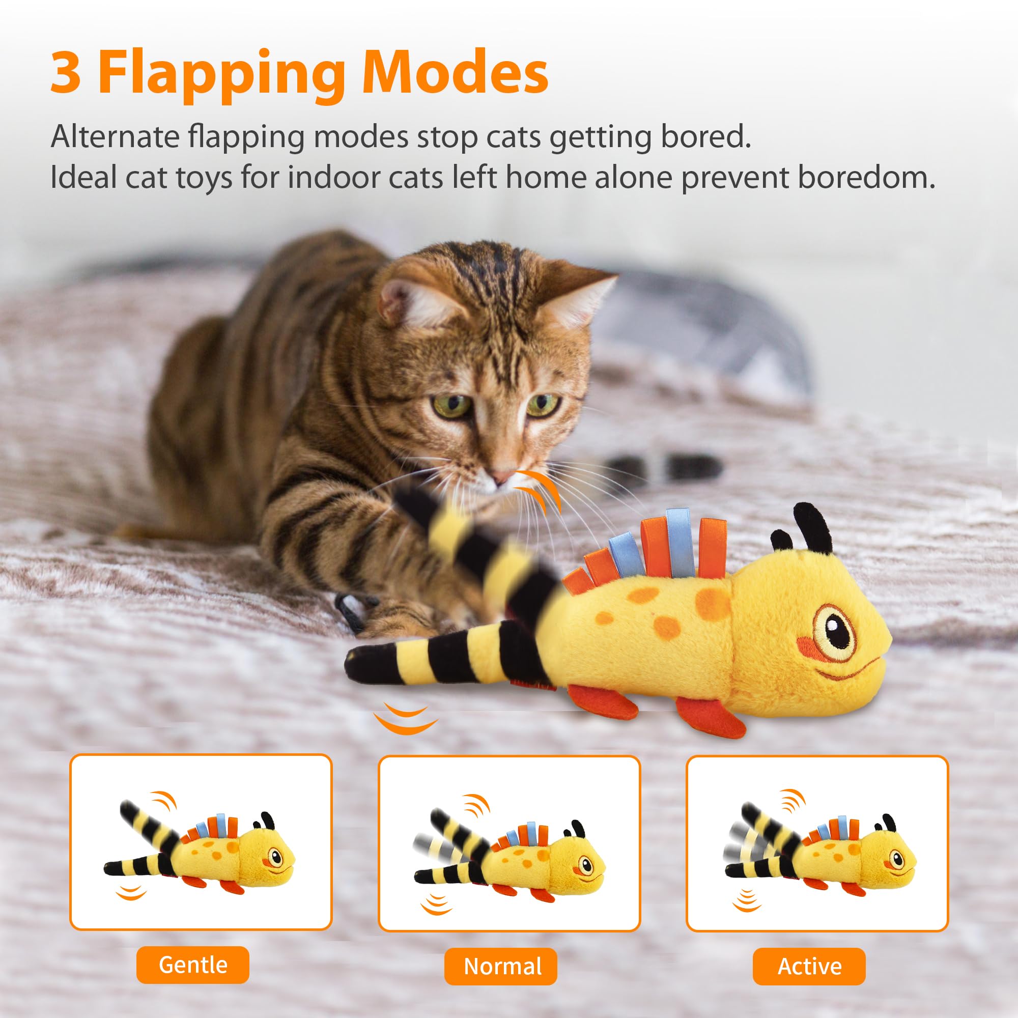 Petgeek Gigwi Flapping Cat Toys For Indoor Cats, Rechargeable Lifelike Interactive Lizard Cat Toy Tweet, 2 Modes Wagging Tail Ca