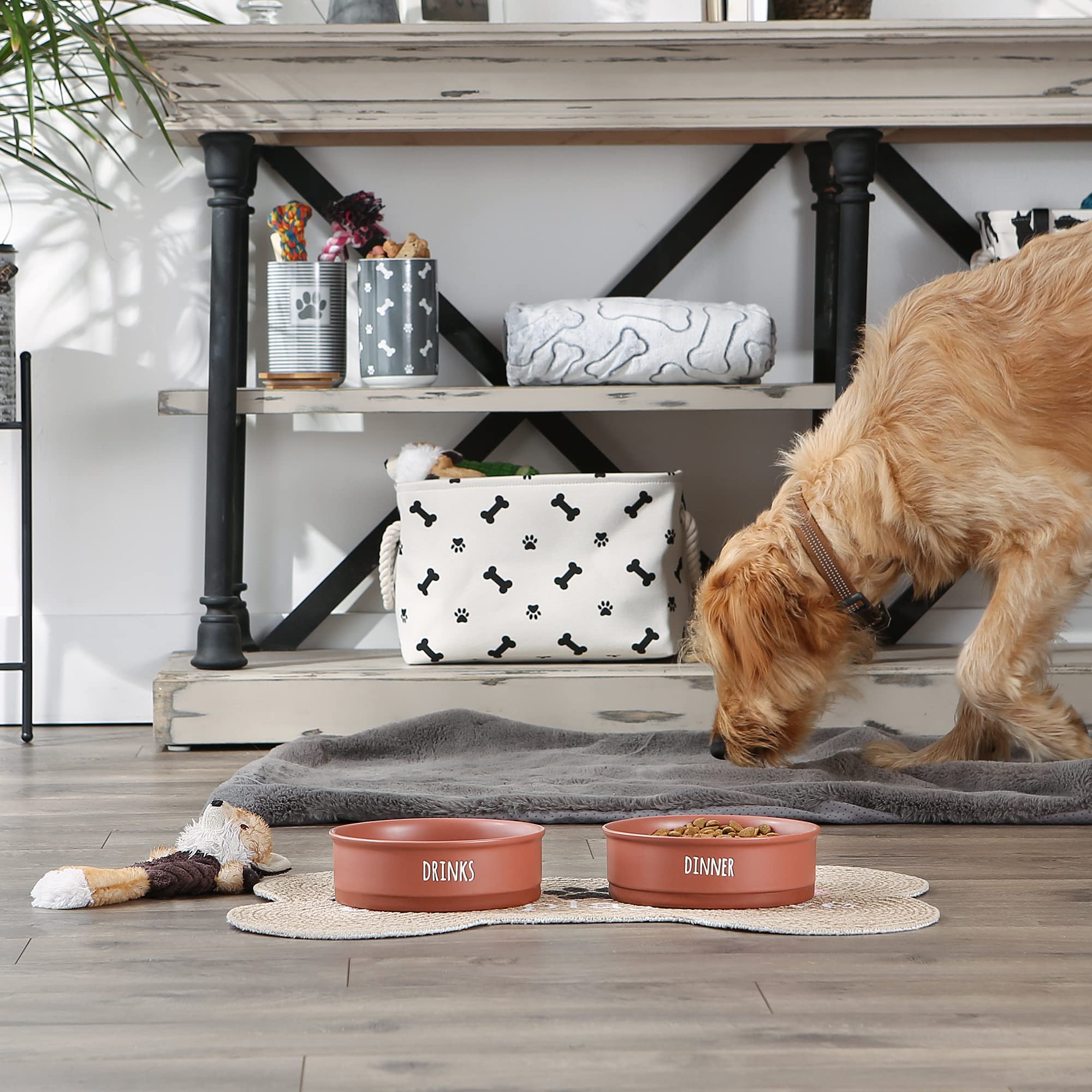 Bone Dry Ceramic Pet Bowls for Dogs & Cats Dishwasher & Microwave Safe, Non-Slip Bottom for Secure Feeding with Less Mess, Large