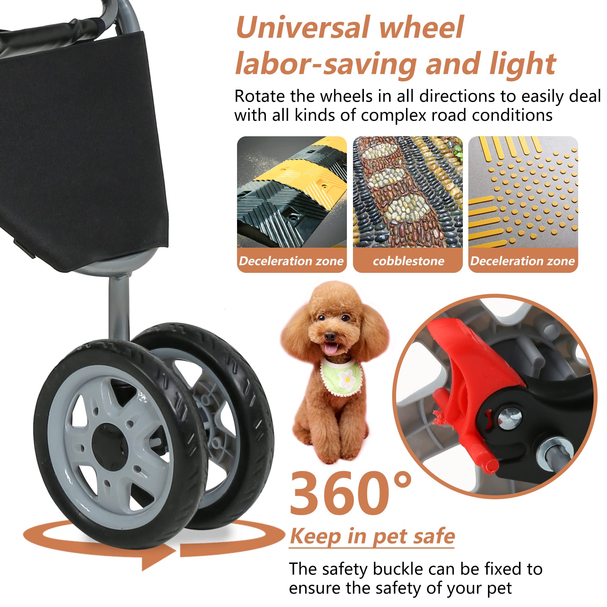 Dog Stroller,3 Wheels Travel Folding Pet Stroller for Small Medium Dog Cat Jogger Stroller with Storage Basket Removable Liner B