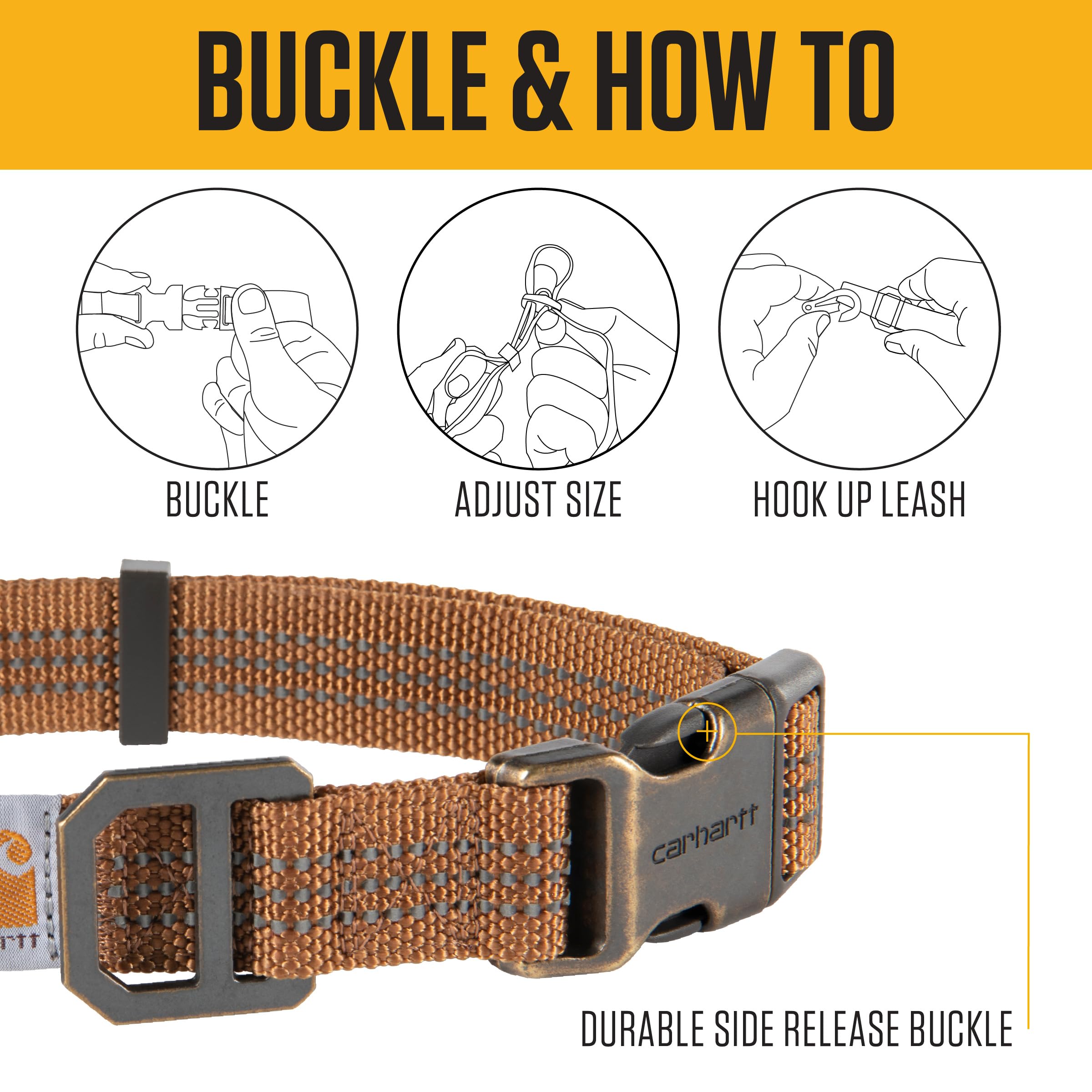 Carhartt Fully Adjustable Nylon Webbing Collars For Dogs, Reflective Stitching For Visibility, Hunter Orange (Nylon Webbing), La