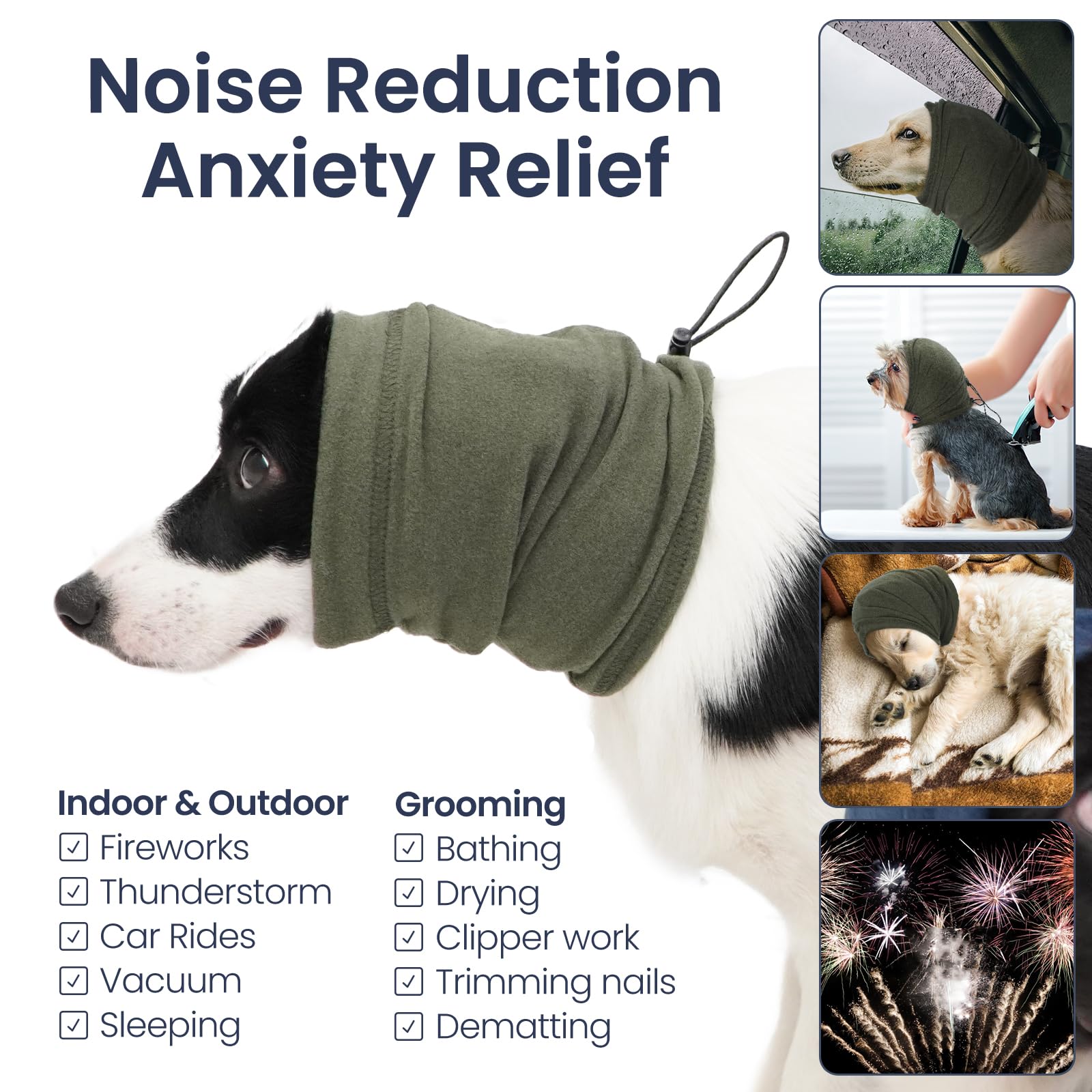 Nanaki Dog Calming Hoodie-Upgrade Anti-Slip Hematomas Ear Wraps Cover, Adjustable Dog Snood Ear Muffs Protector For Noise Protec