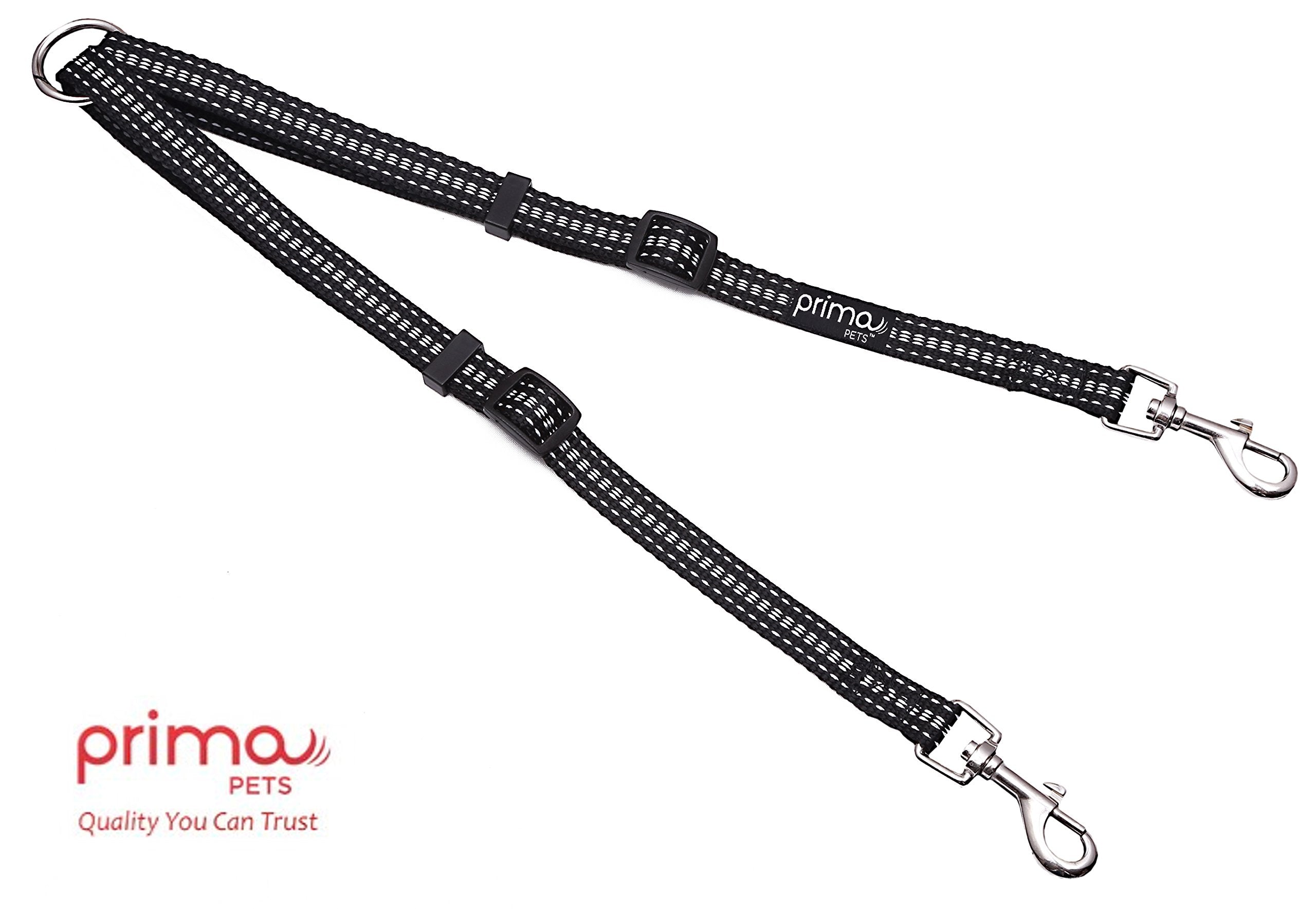Prima Pets No Tangle Reflective Dog Leash Coupler - Double Dog Walker And Trainer Leash - Two Dogs Adjustable Splitter Lead - Each Side Adjusts 11' To 20' In Length (Small - 5/8' Width, Black)