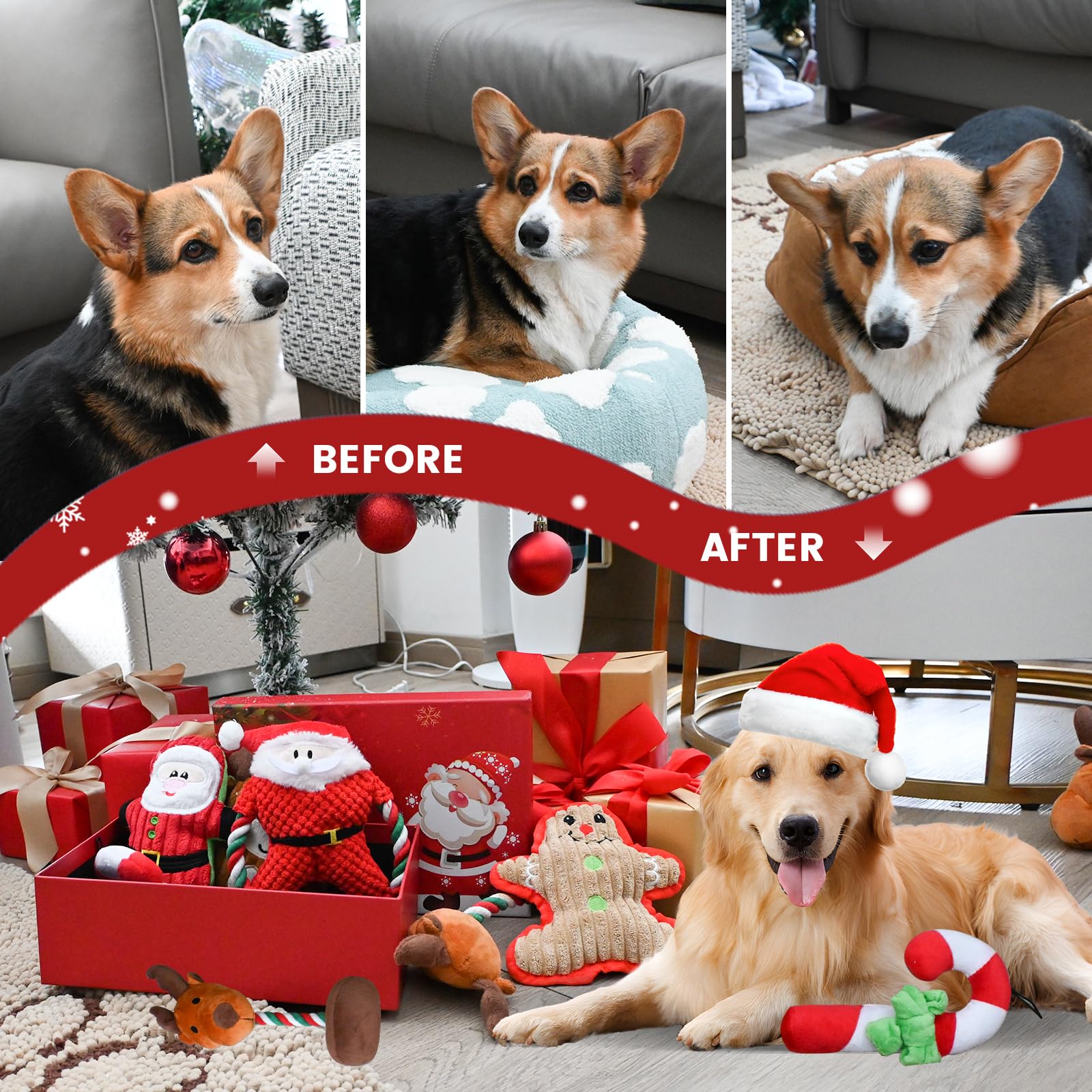 Kingrock Christmas Plush Squeaky Toys For Large Dogs, 6 Pack For Aggressive Chewers, Cute Puppy Toys With Cotton