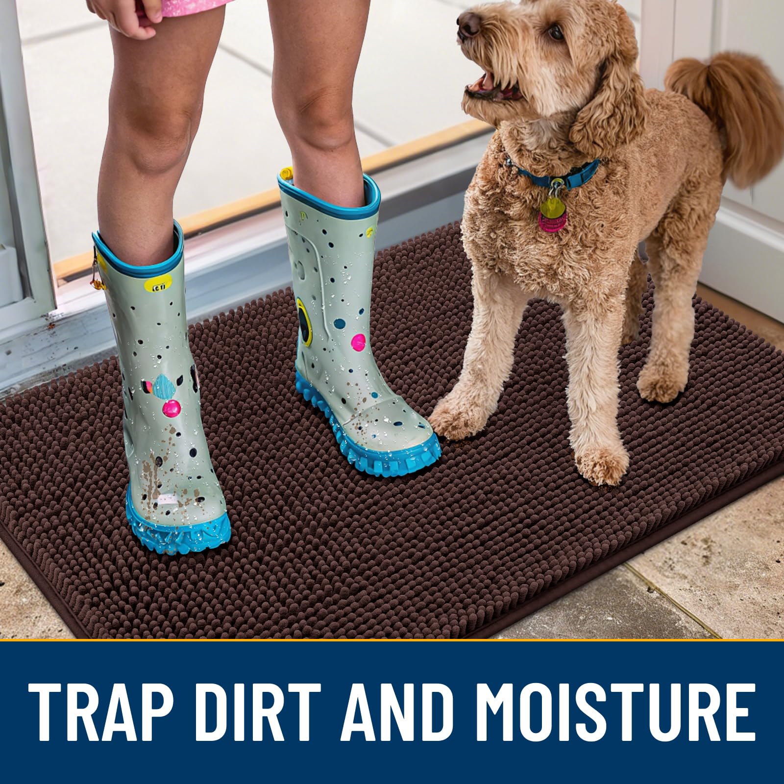 Smiry Dog Door Mat for Muddy Paws 70x24, Absorbs Moisture and Dirt Doormat, Non-Slip Washable Quick Dry Chenille Front Door Mat