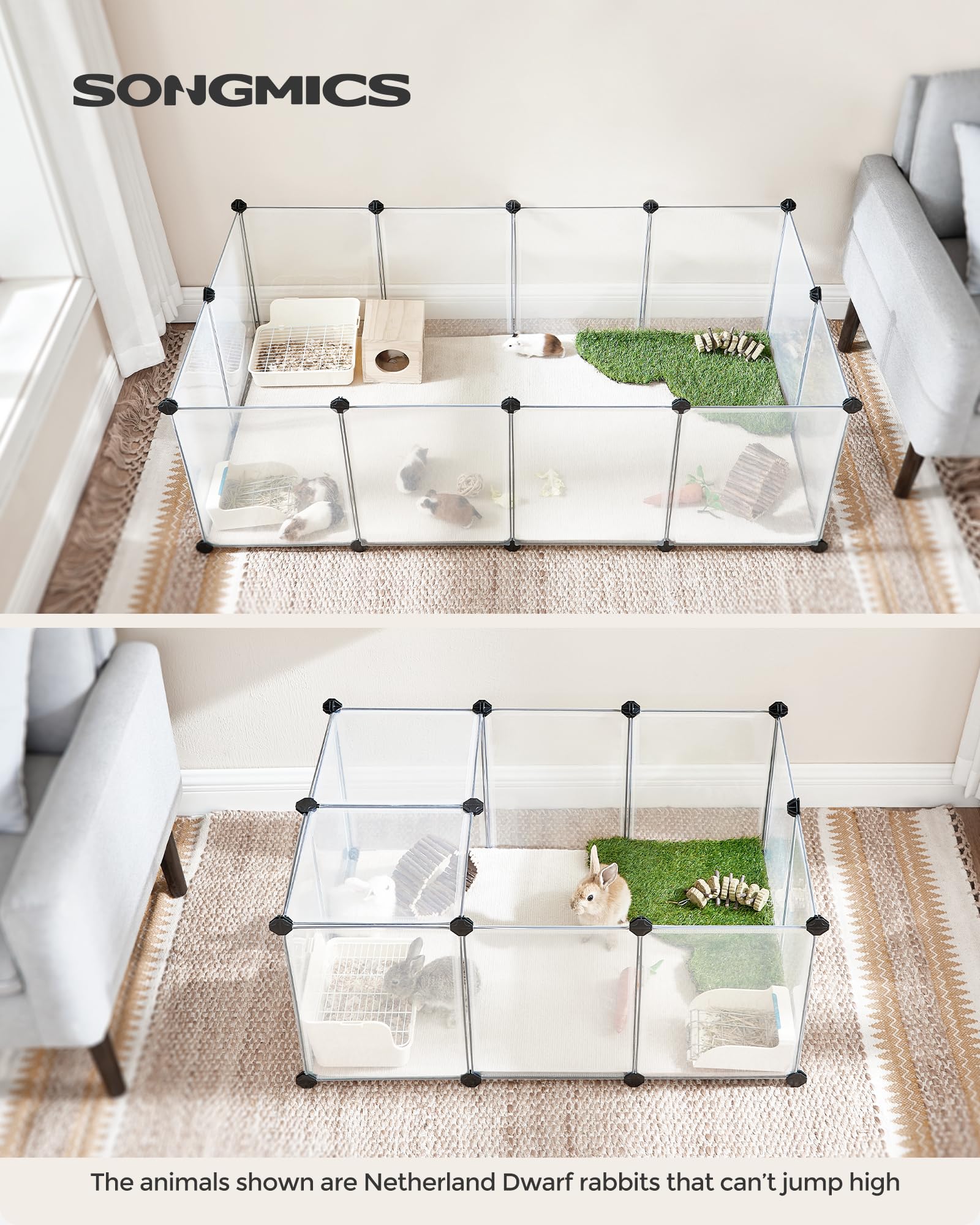 SONGMICS Pet Playpen, DIY Plastic Enclosure for Small Animals, 56.3"x28.7"x18.1", White, Model ULPC02W