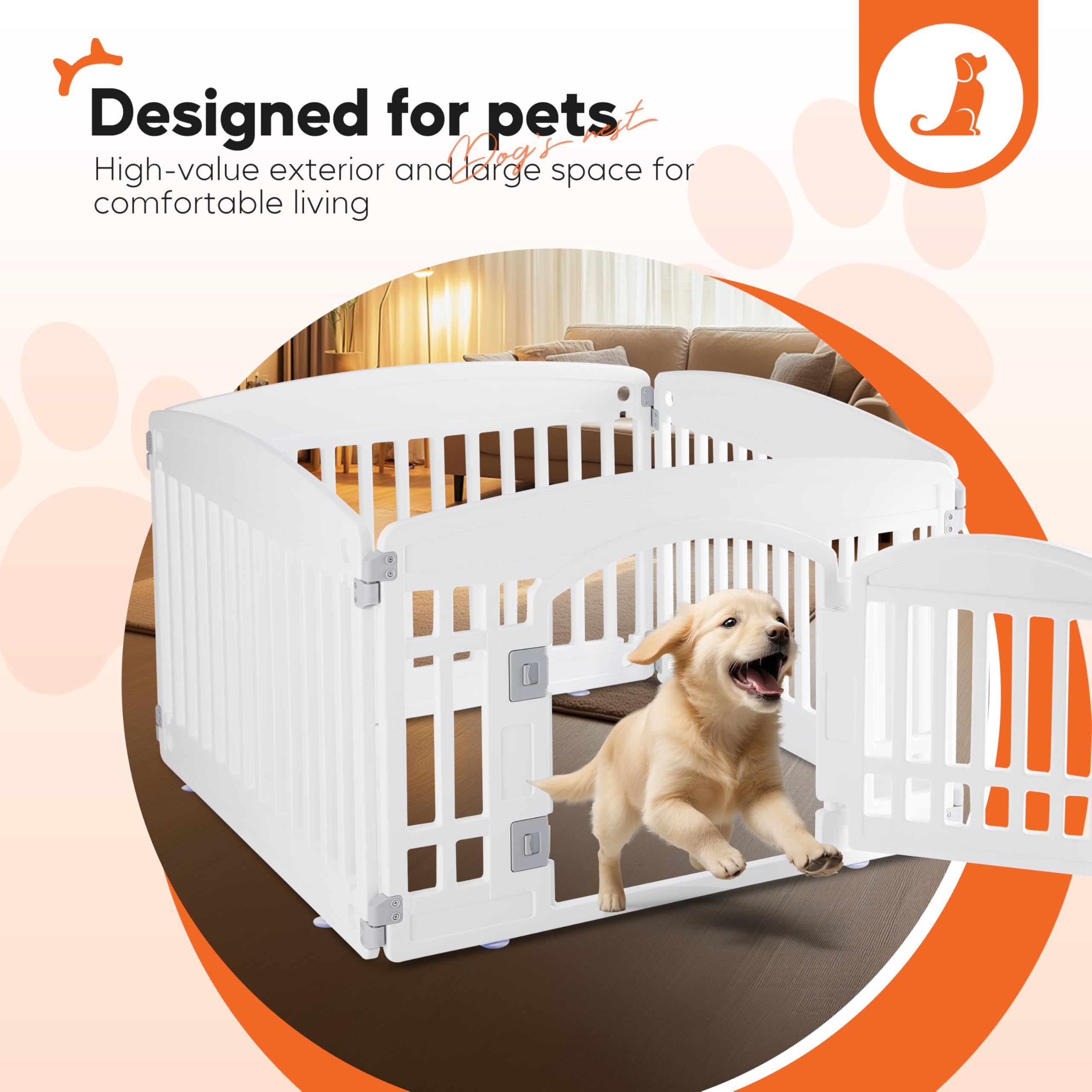 HealSmart 4 Panel Plastic Dog Playpen, 24" Folding & Portable, White - Ideal for Small to Medium Dogs, Indoor & Outdoor Use