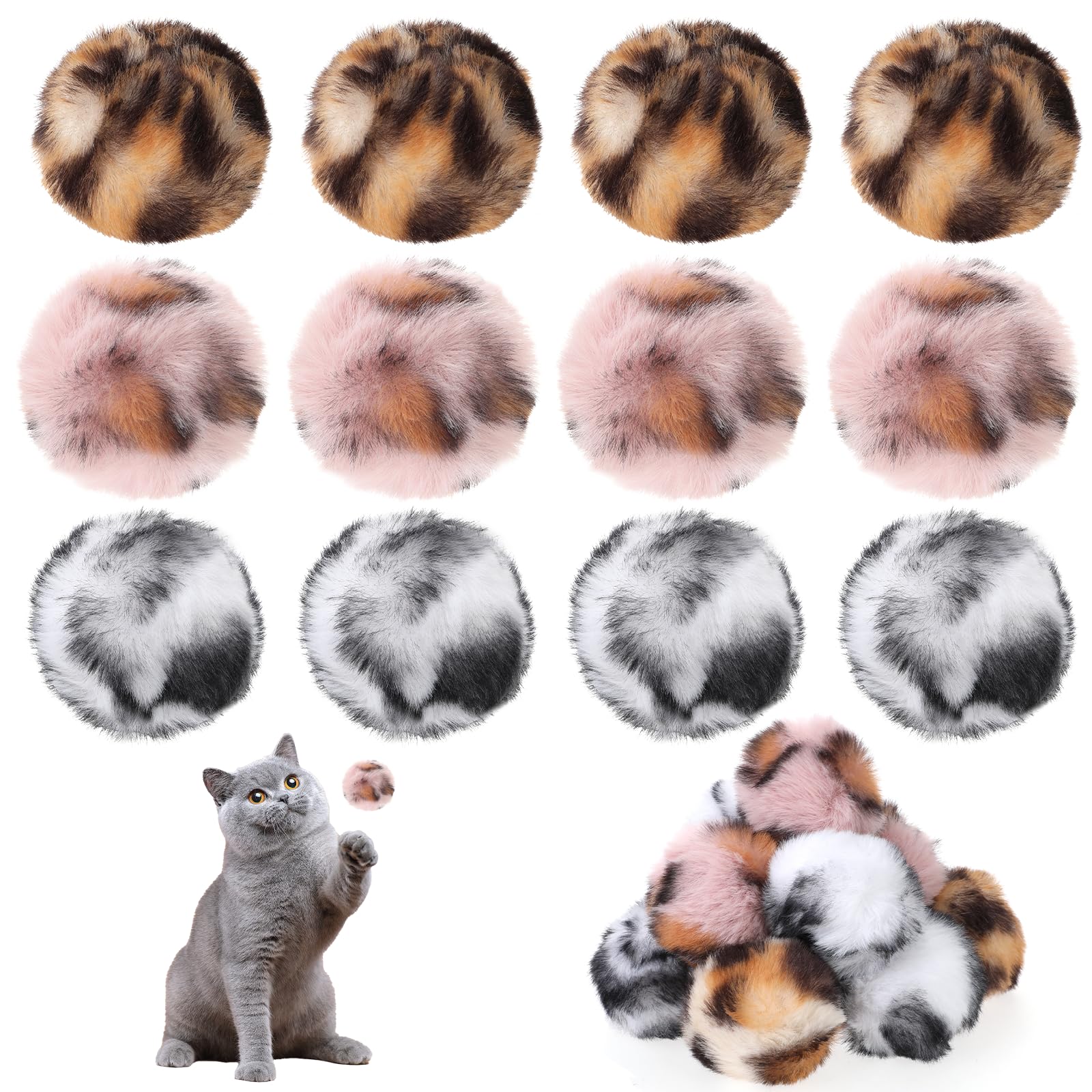 Trinkrittey Colorful Cat Pom Pom Ball Toys, 12 Pcs Large Fuzzy Cat Ball Artificial Large Plush Ball For Cats Pets Interactive Pl