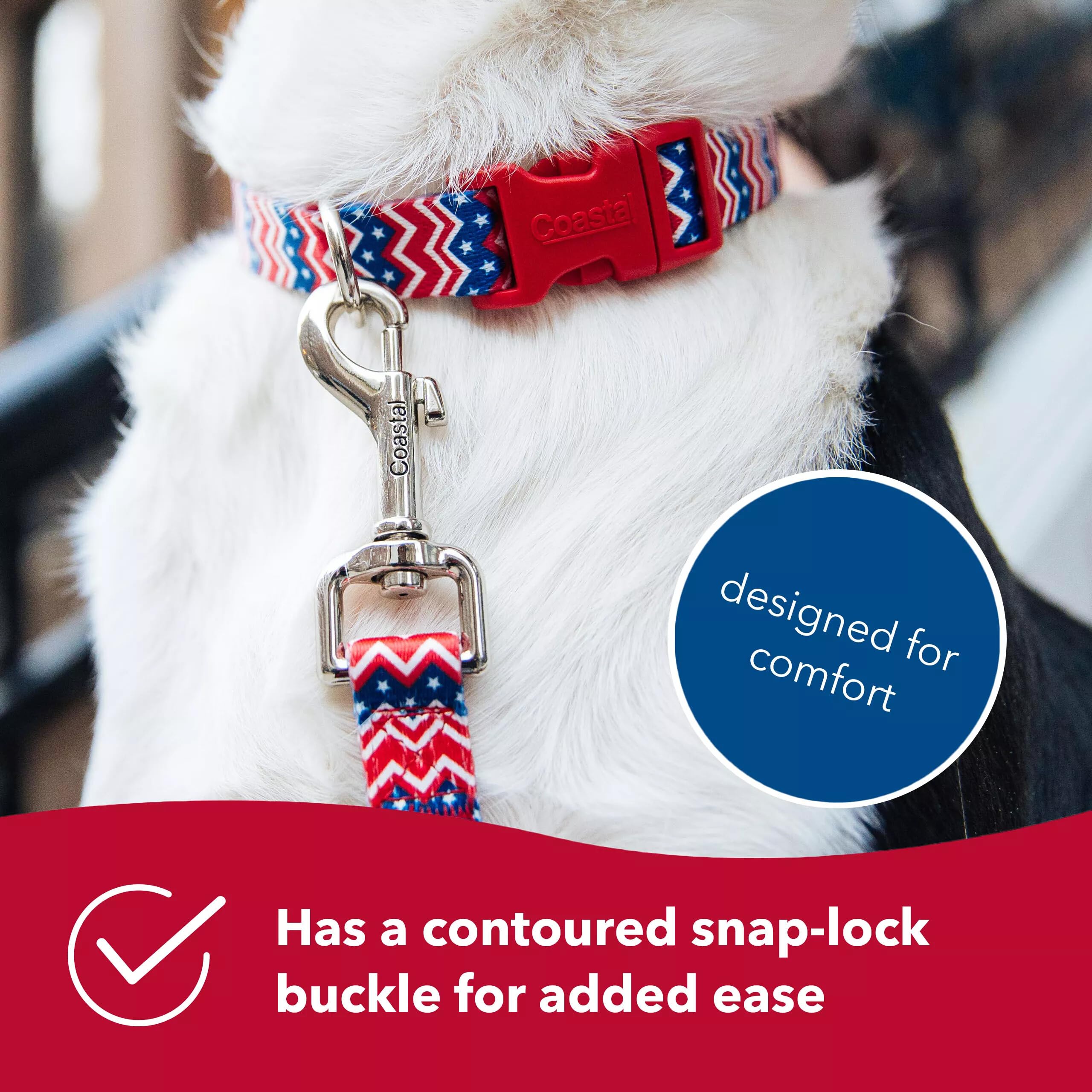 Coastal Pet Styles Adjustable Dog Collar - Stylish Patterned Fabrics - Snap-Lock Buckle - Adjustable Dog Collar - For Small, Medium Or Large Dogs - Red Bones - 3/8' X 08'-12'