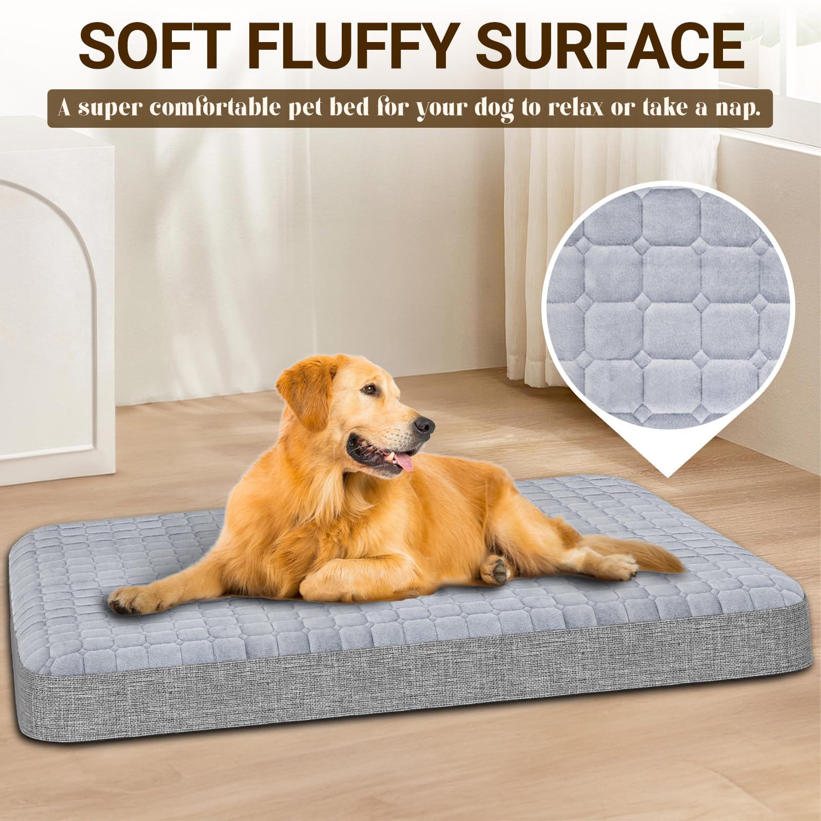 Heeyoo Large Dog Bed, Inflatable Dog Bed For Large Dogs With Removable & Washable Cover, Orthopedic Dog Crate Pad With Anti-Slip
